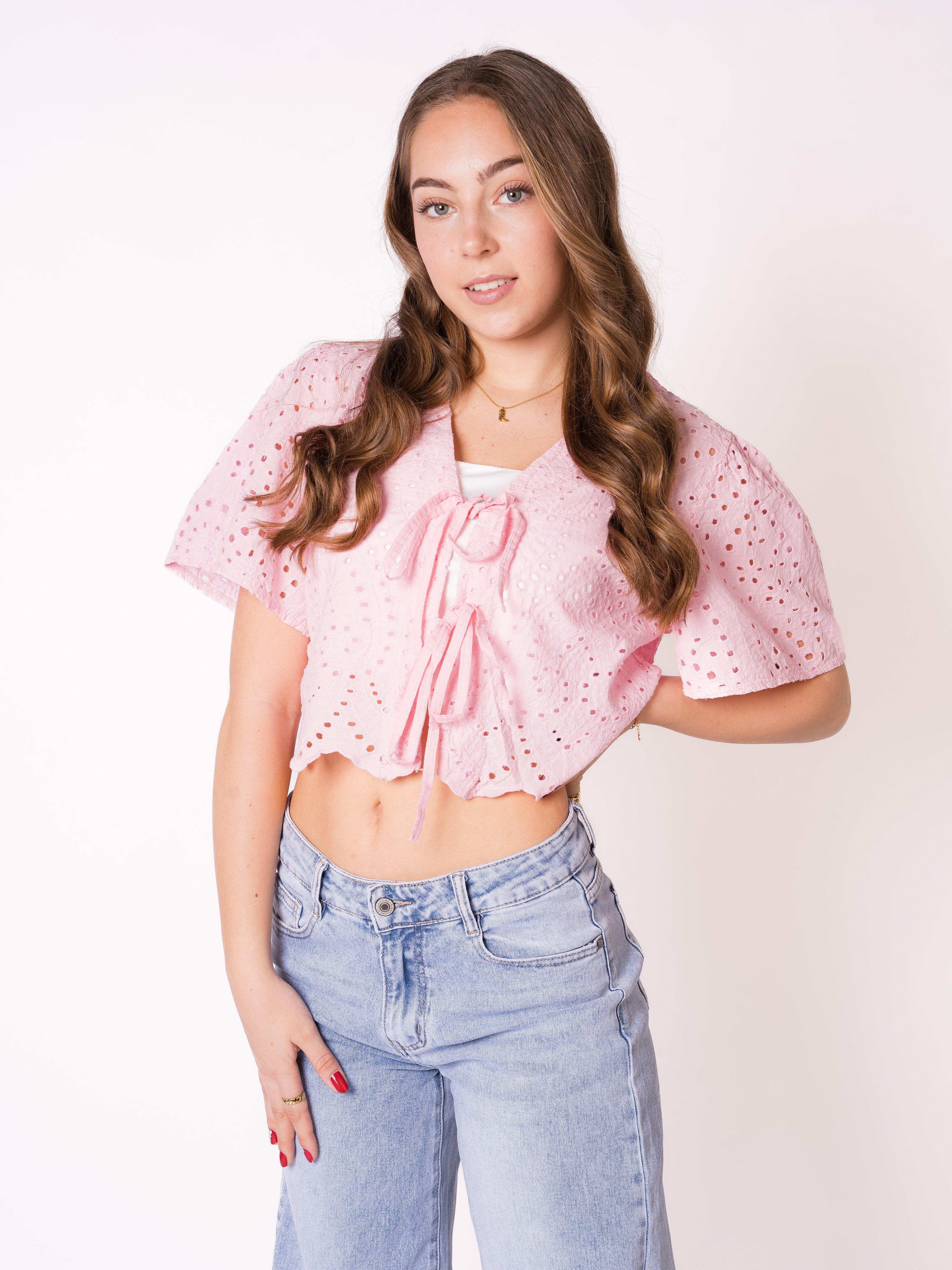 Boho Baumwoll Stick Bluse - Rosa