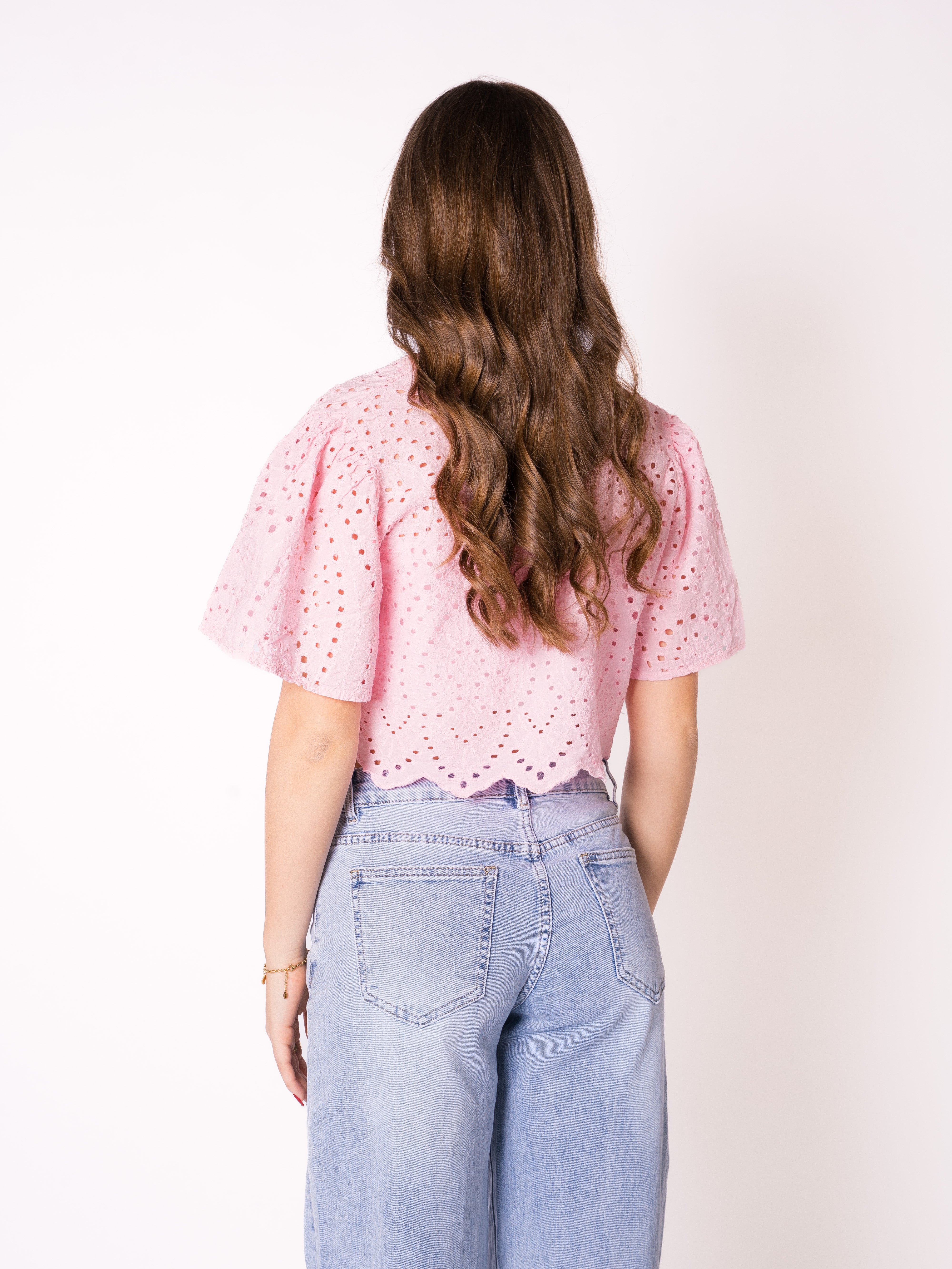 Boho Baumwoll Stick Bluse - Rosa