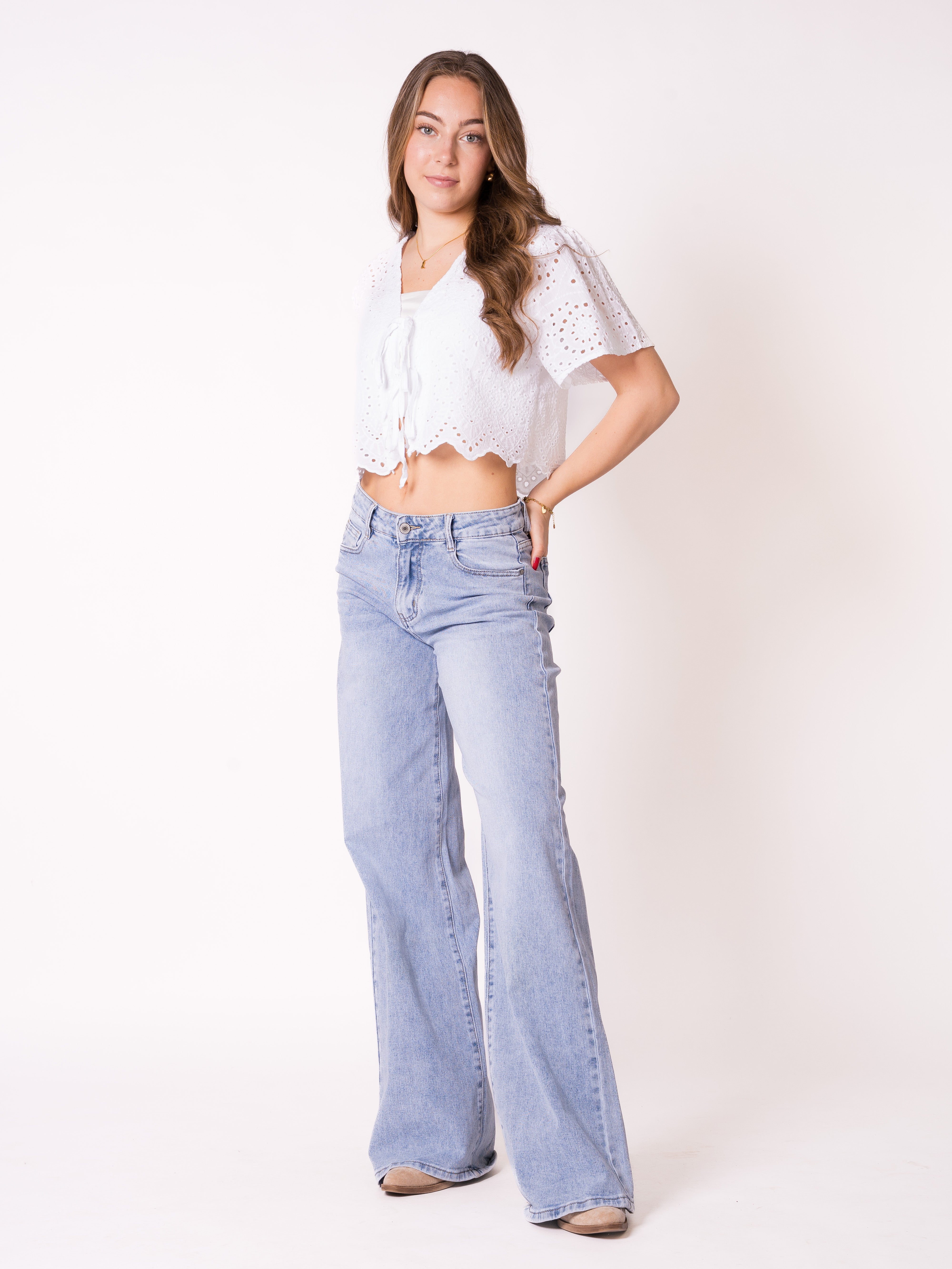 Boho Baumwoll Stick Bluse - Weiß