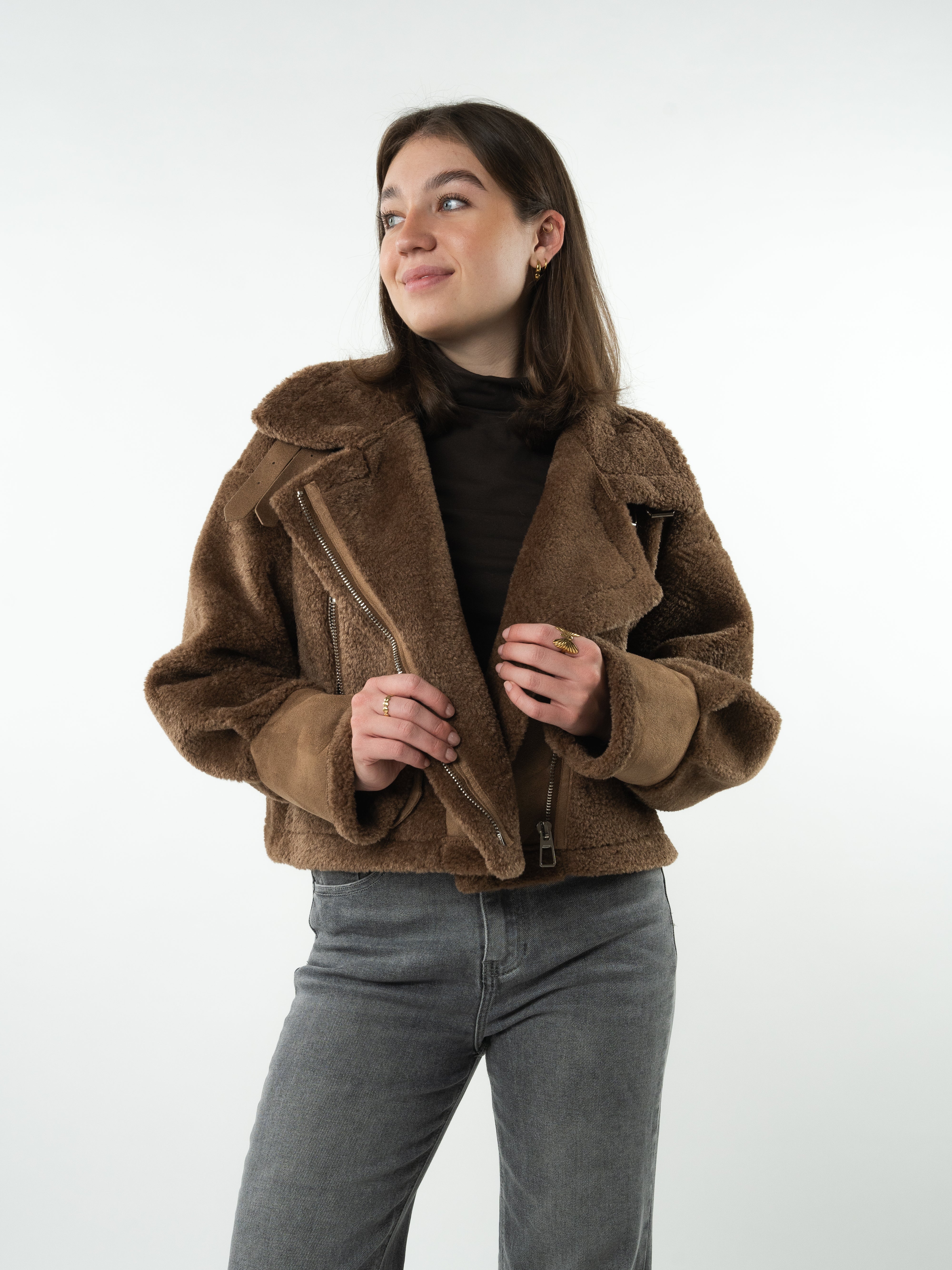 Faux Fur Leather Coat Amena - Braun