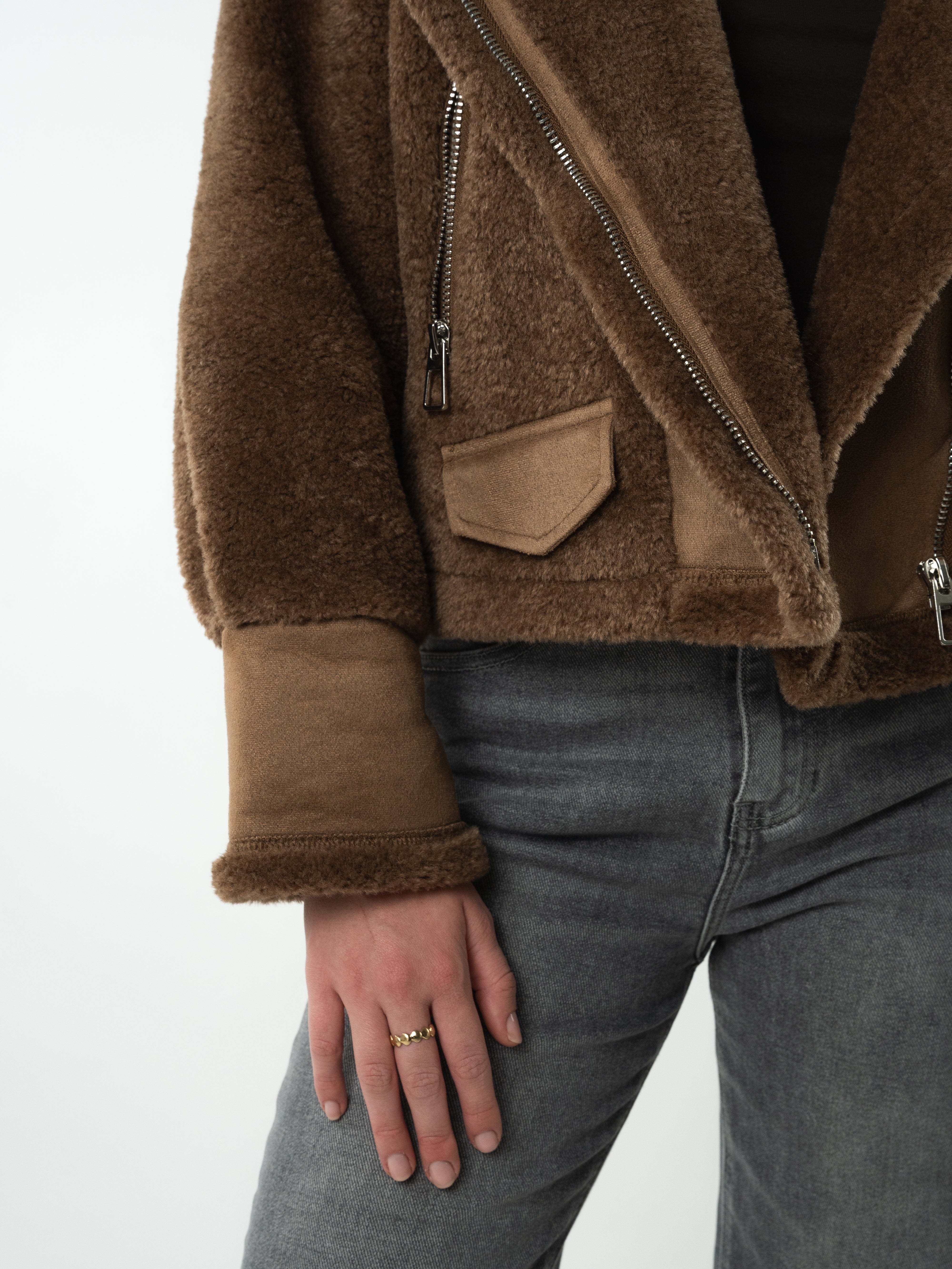Faux Fur Leather Coat Amena - Braun