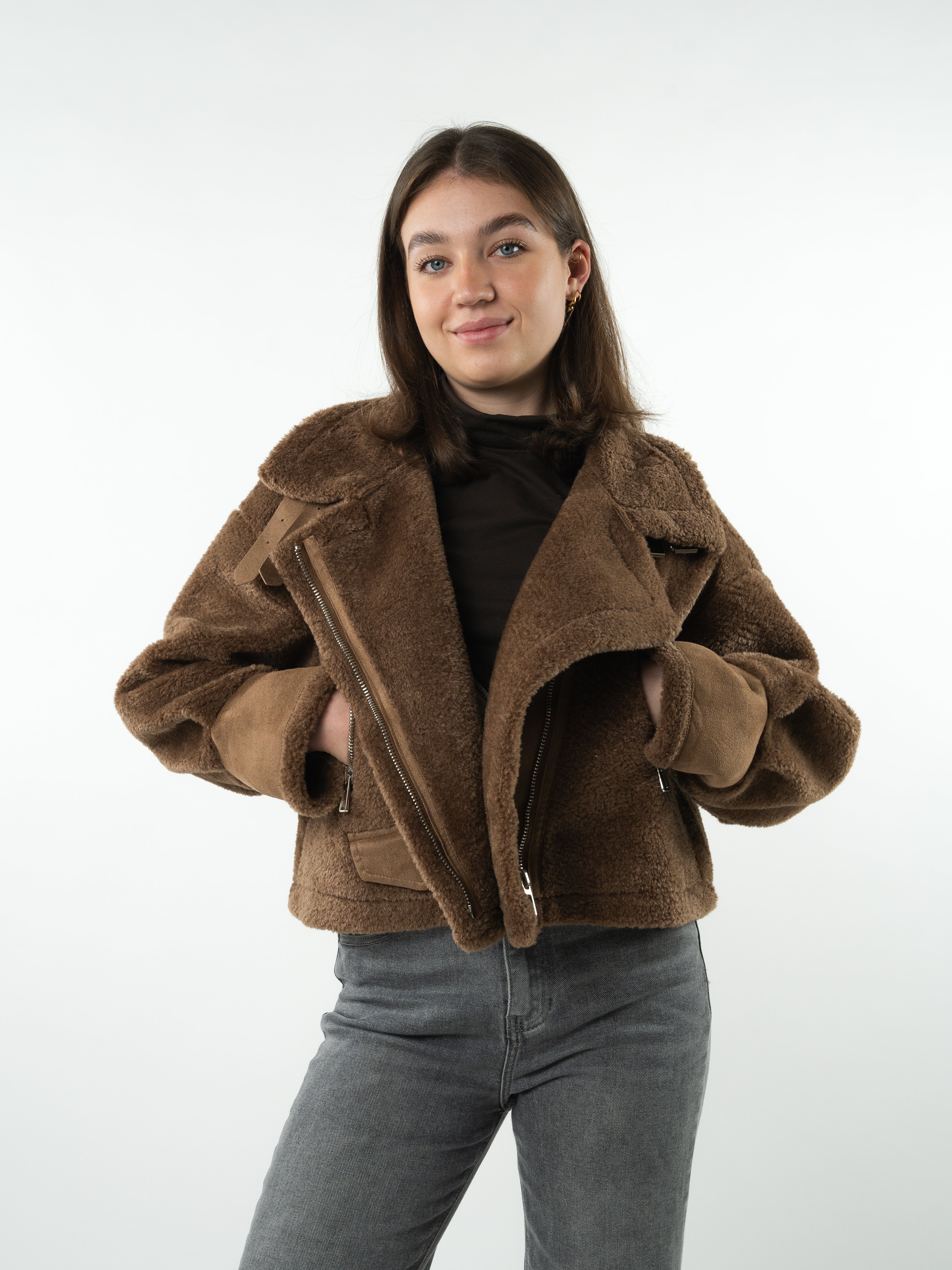 Faux Fur Leather Coat Amena - Braun