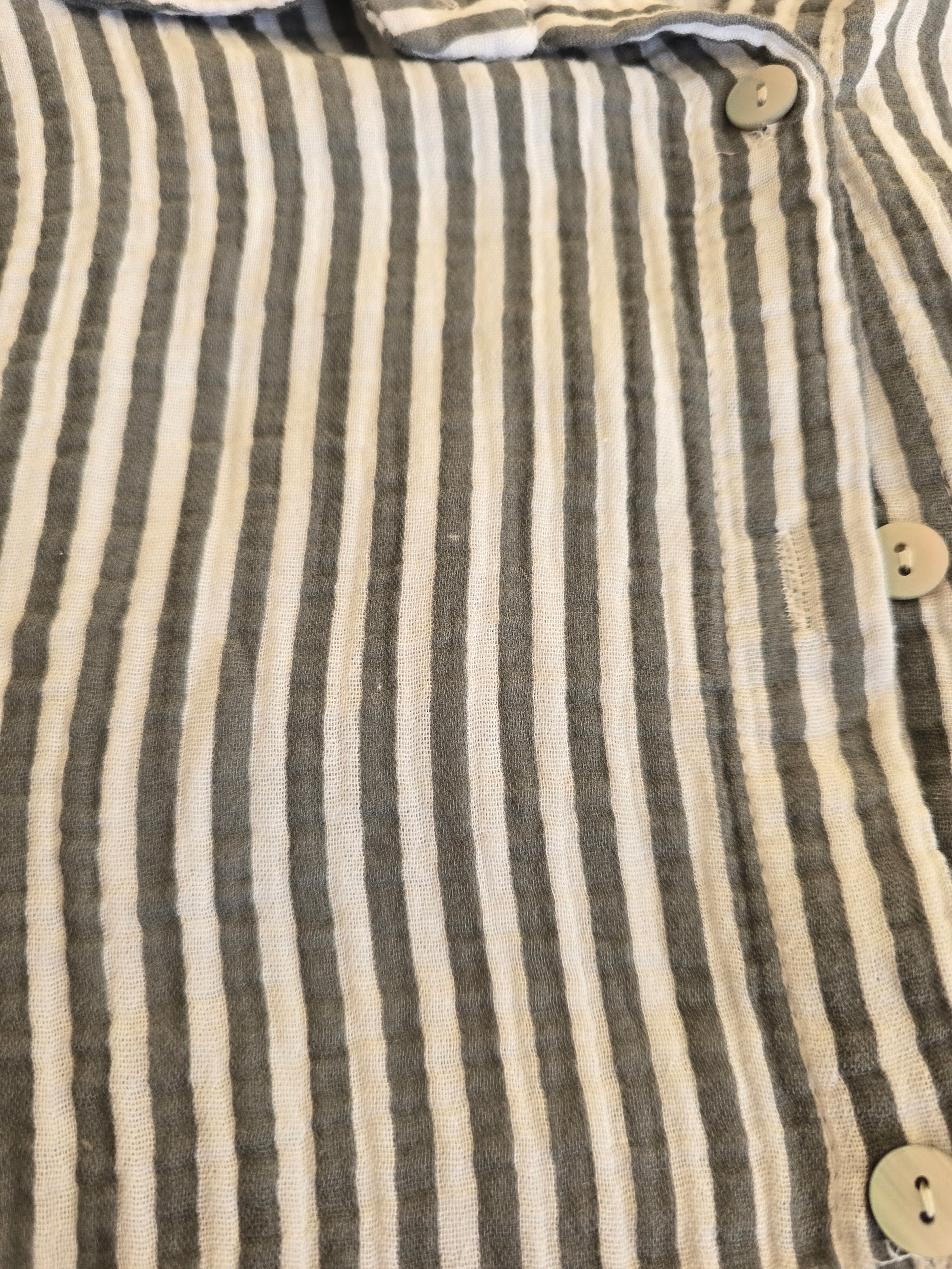 LUCKY DEAL 2084 Musselinbluse Stripes - Grau Weiß - vom Umtausch ausgeschlossen -