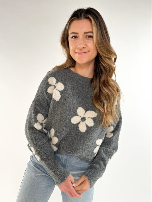 Bloom Bouclé Sweater - grau