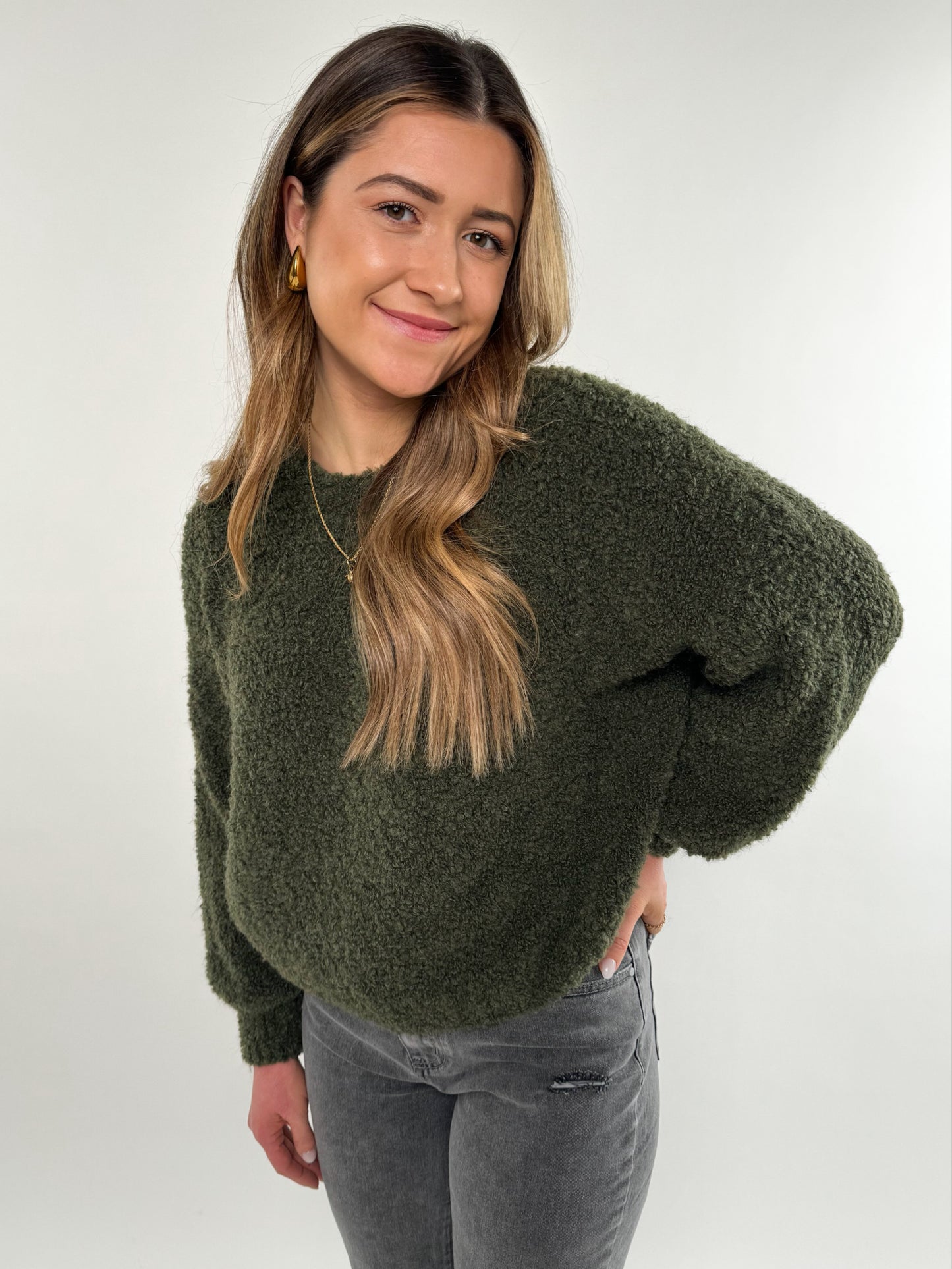 Soft Bouclé Embrace Sweatshirt - dunkelgrün