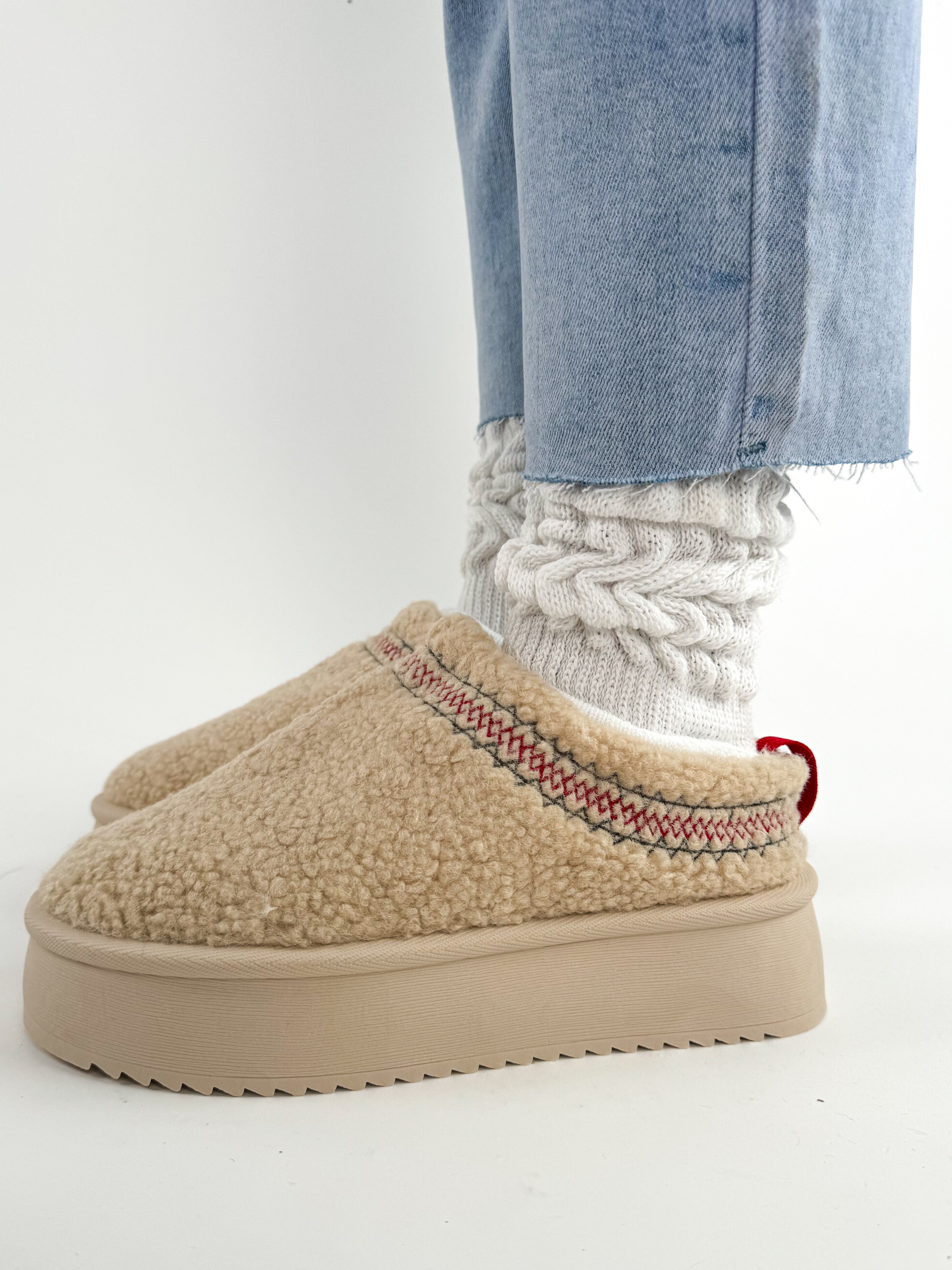 Plateau Teddy Mini Boots Slipper - hellbeige