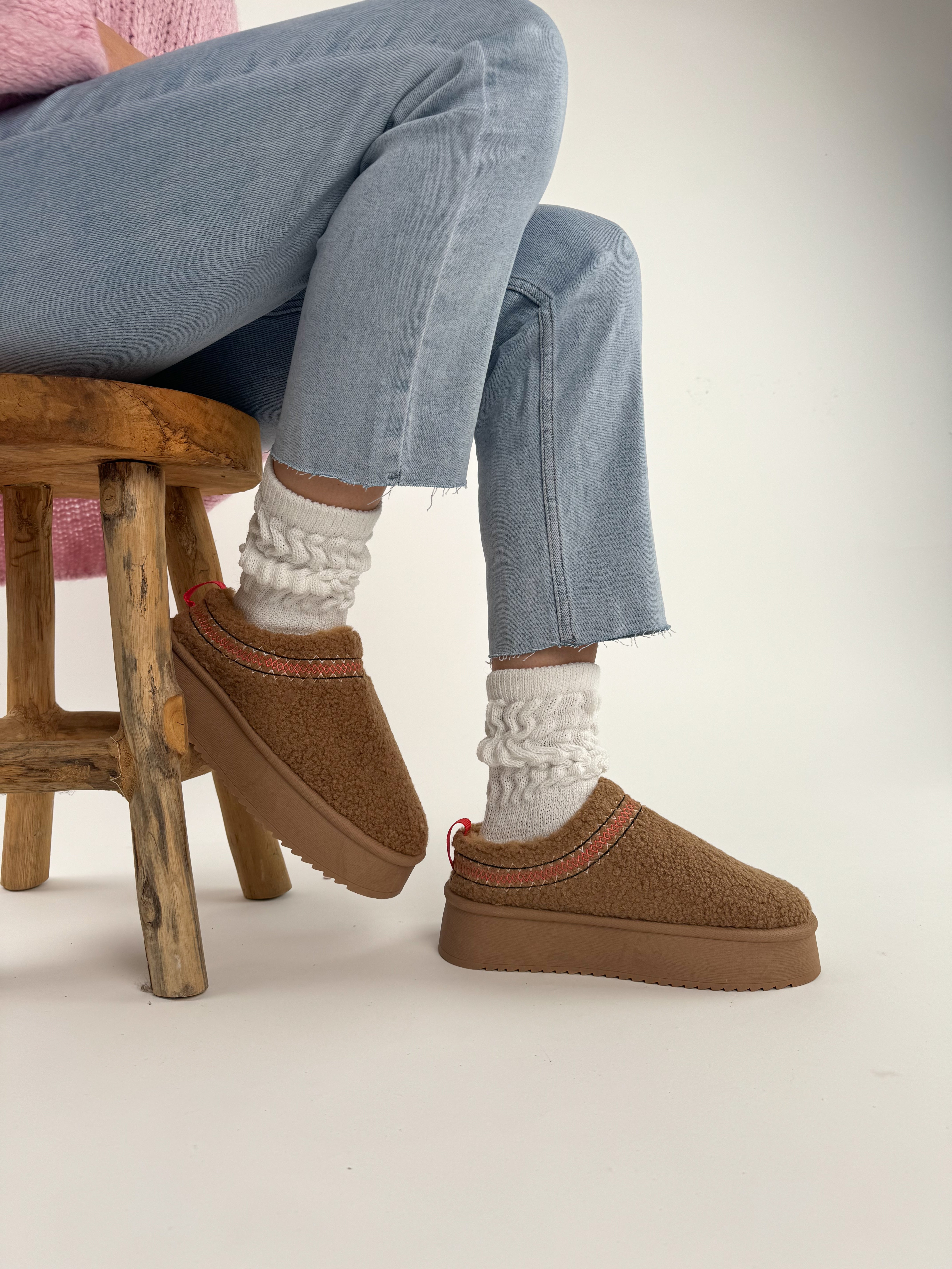 Plateau Teddy Mini Boots Slipper - braun