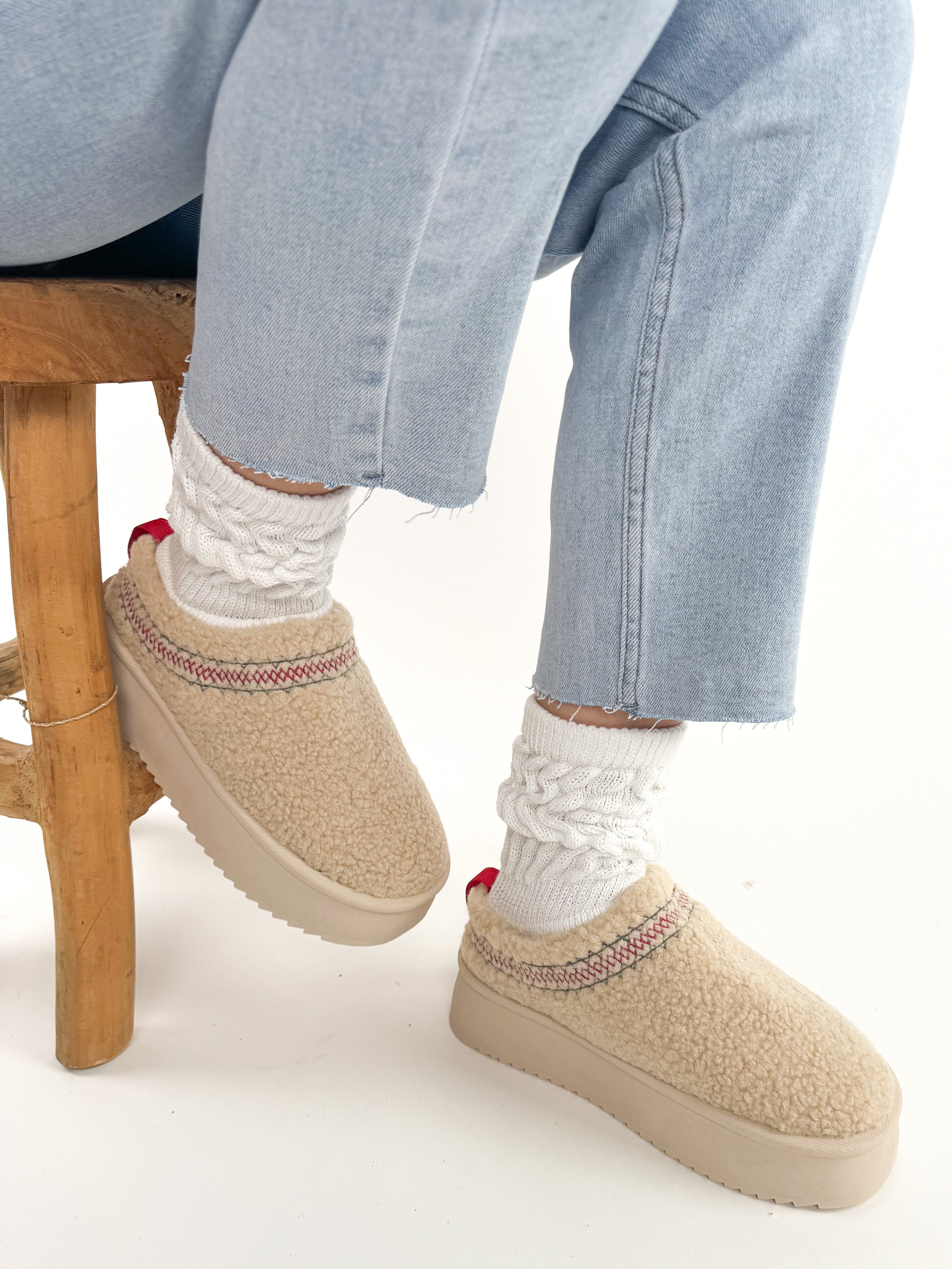 Plateau Teddy Mini Boots Slipper - hellbeige