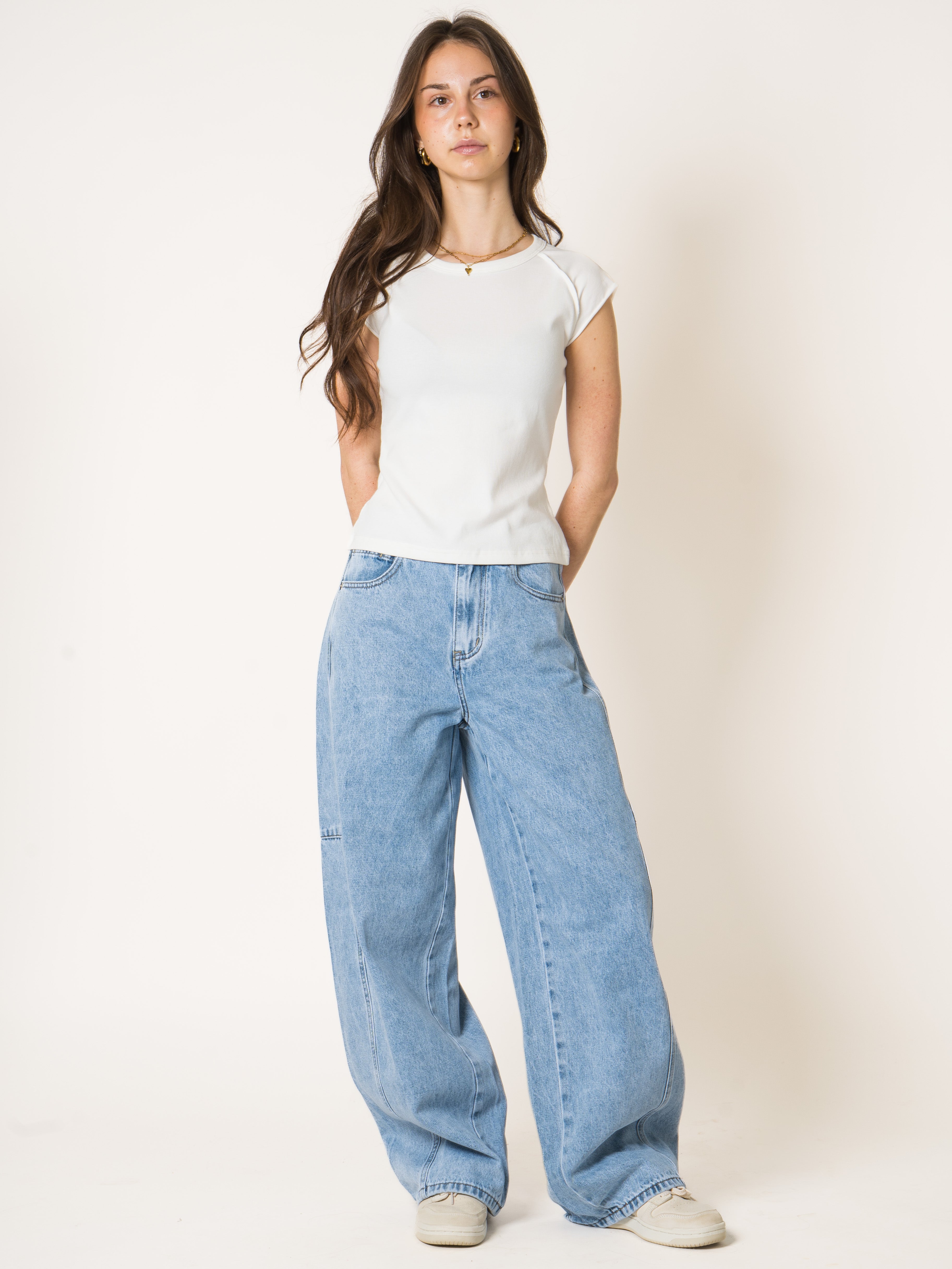 Blue Cotton Barrel Jeans