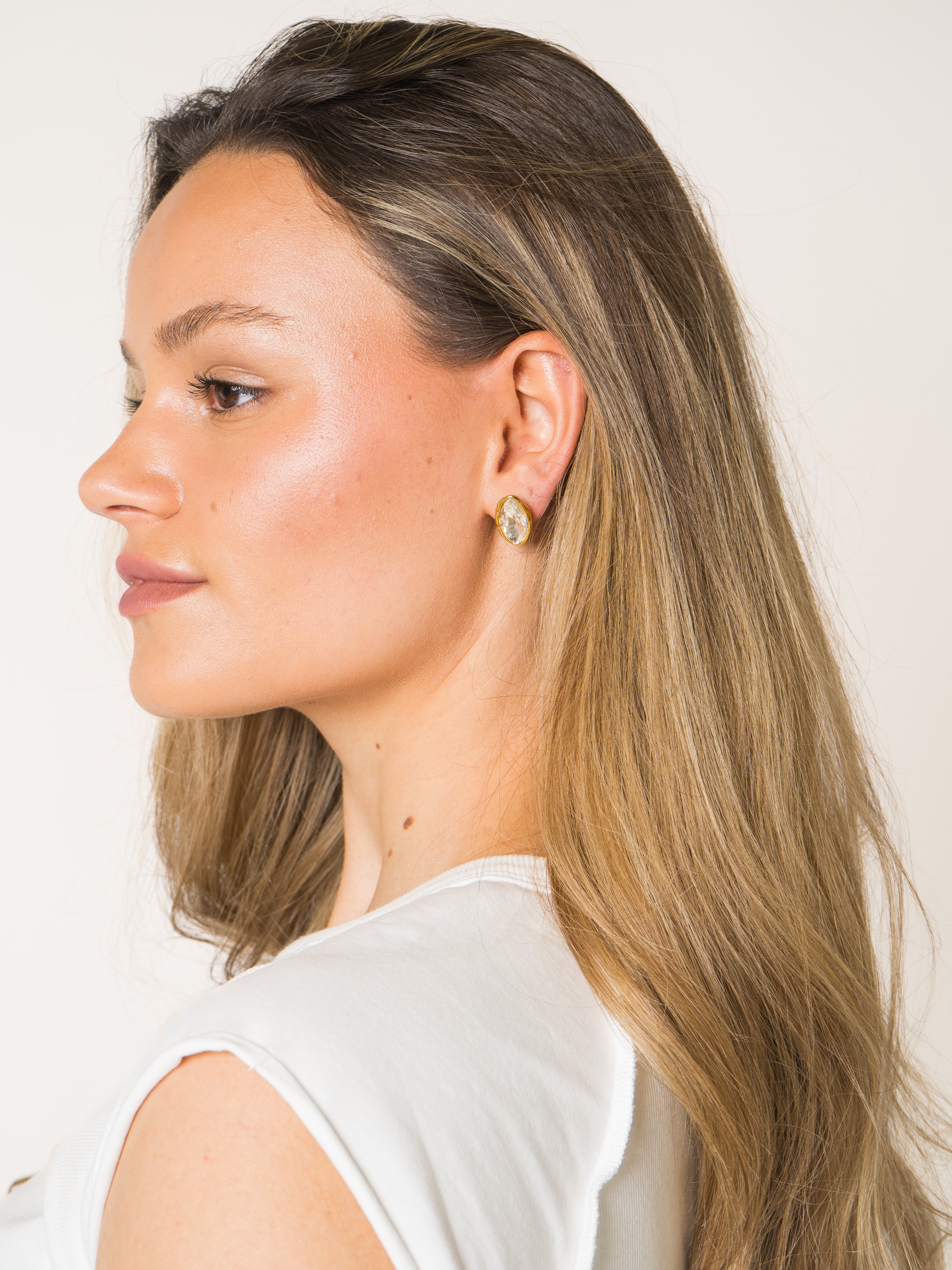 Diamond Oval Stud Earrings