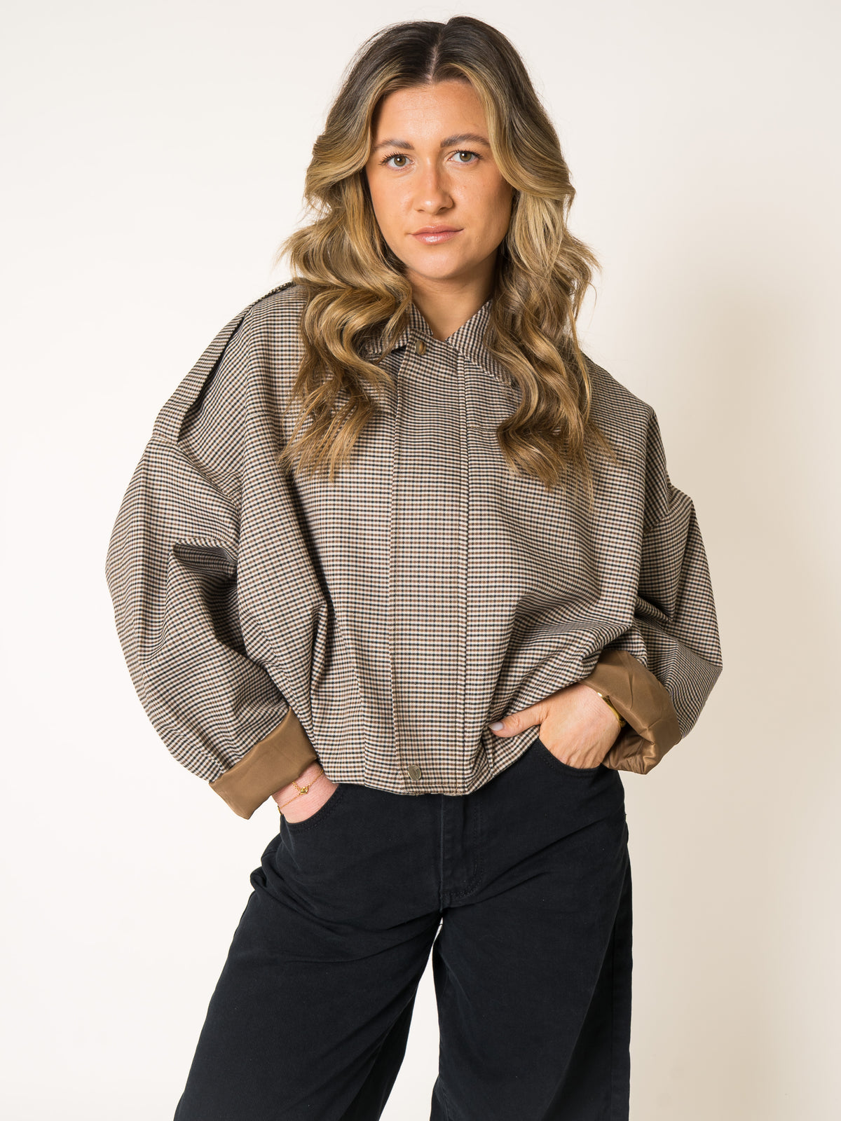 LUCKY DEAL 2394 Autumn Girl Plaid Jacket - Braun - vom Umtausch ausgeschlossen -