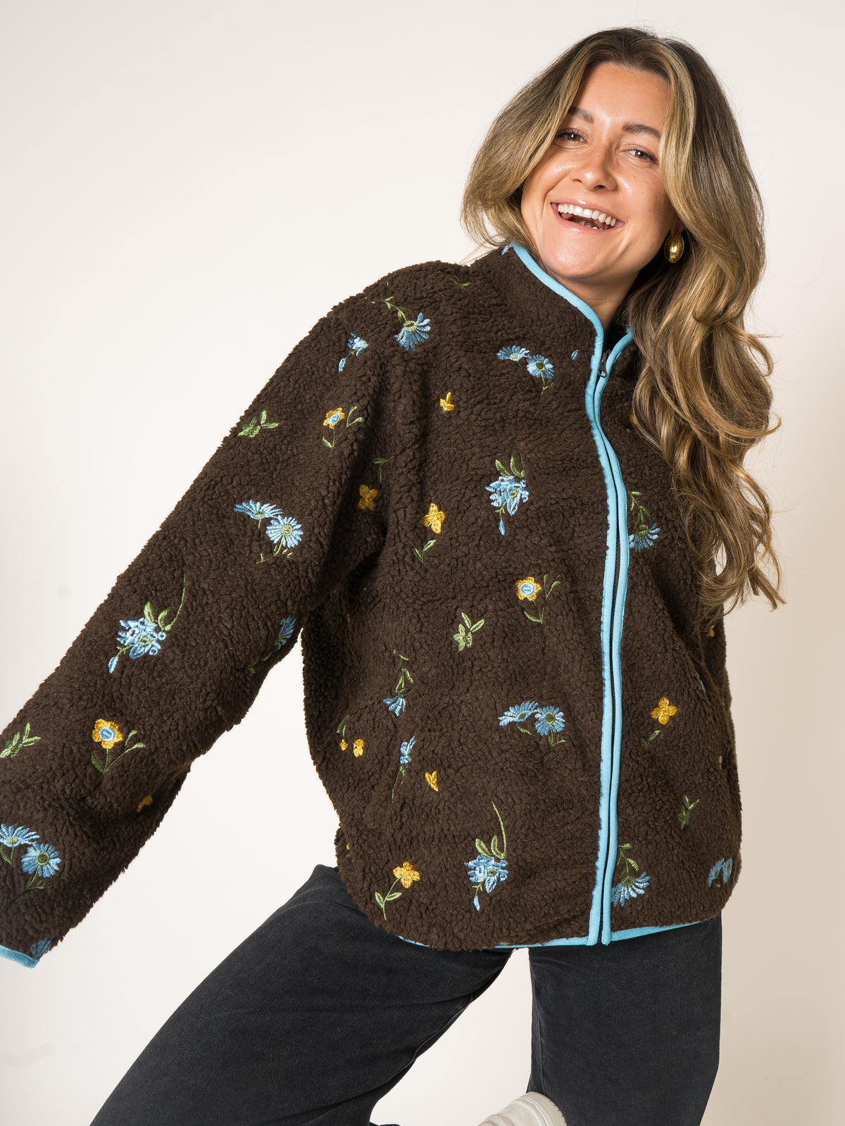 Blue Blooms Brown Moods Fleece