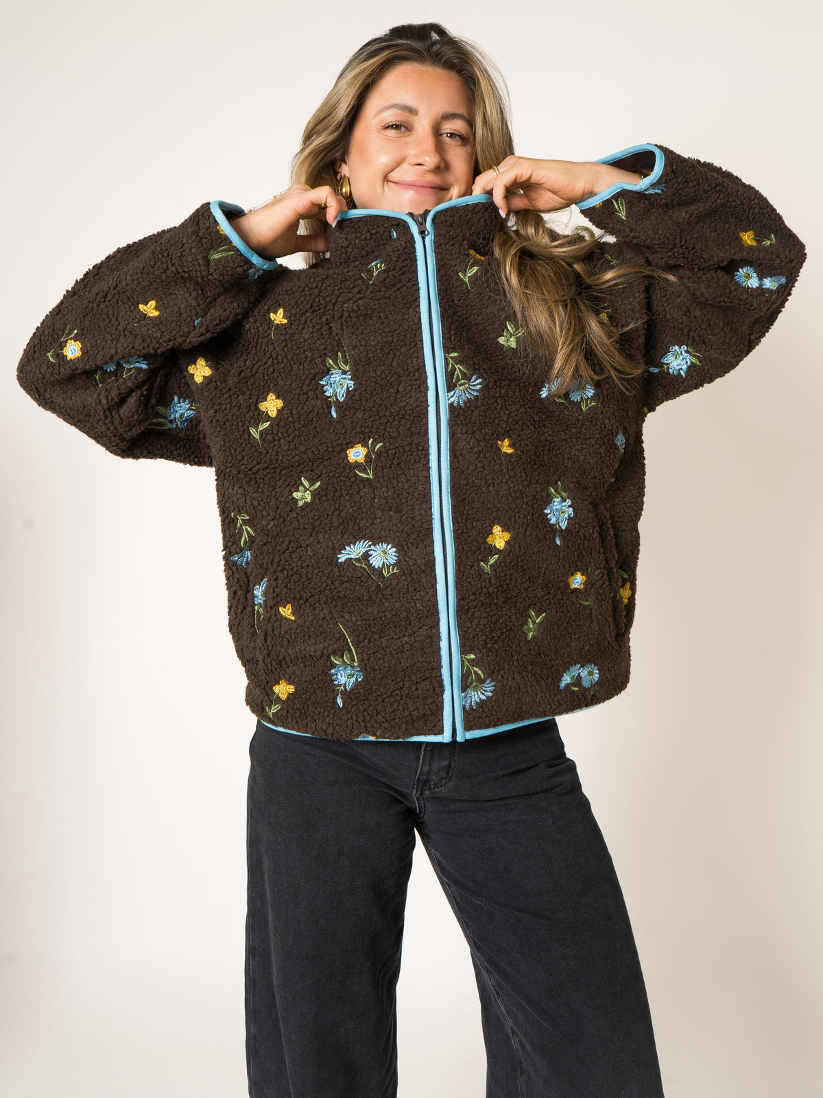 Blue Blooms Brown Moods Fleece