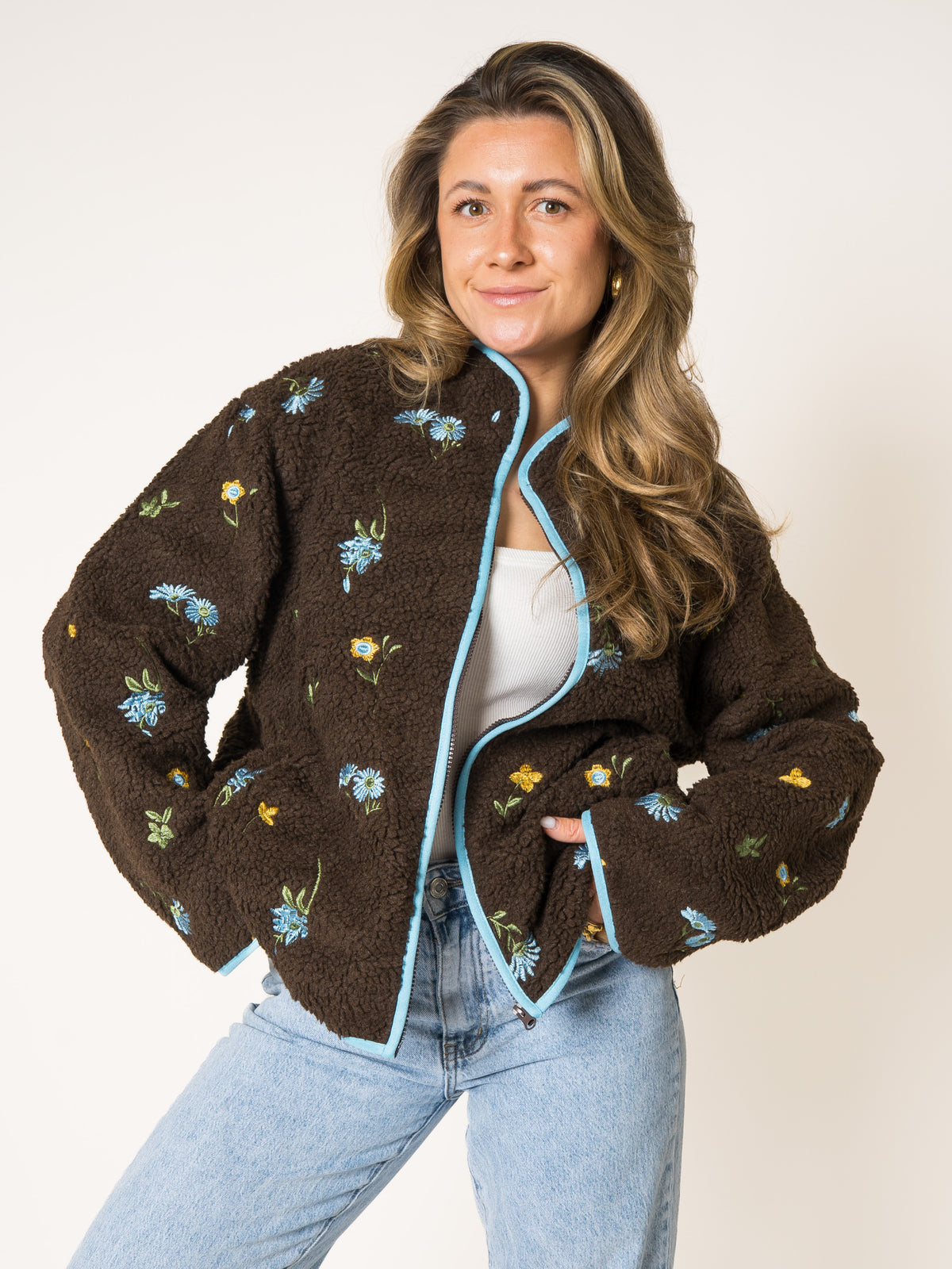 Blue Blooms Brown Moods Fleece