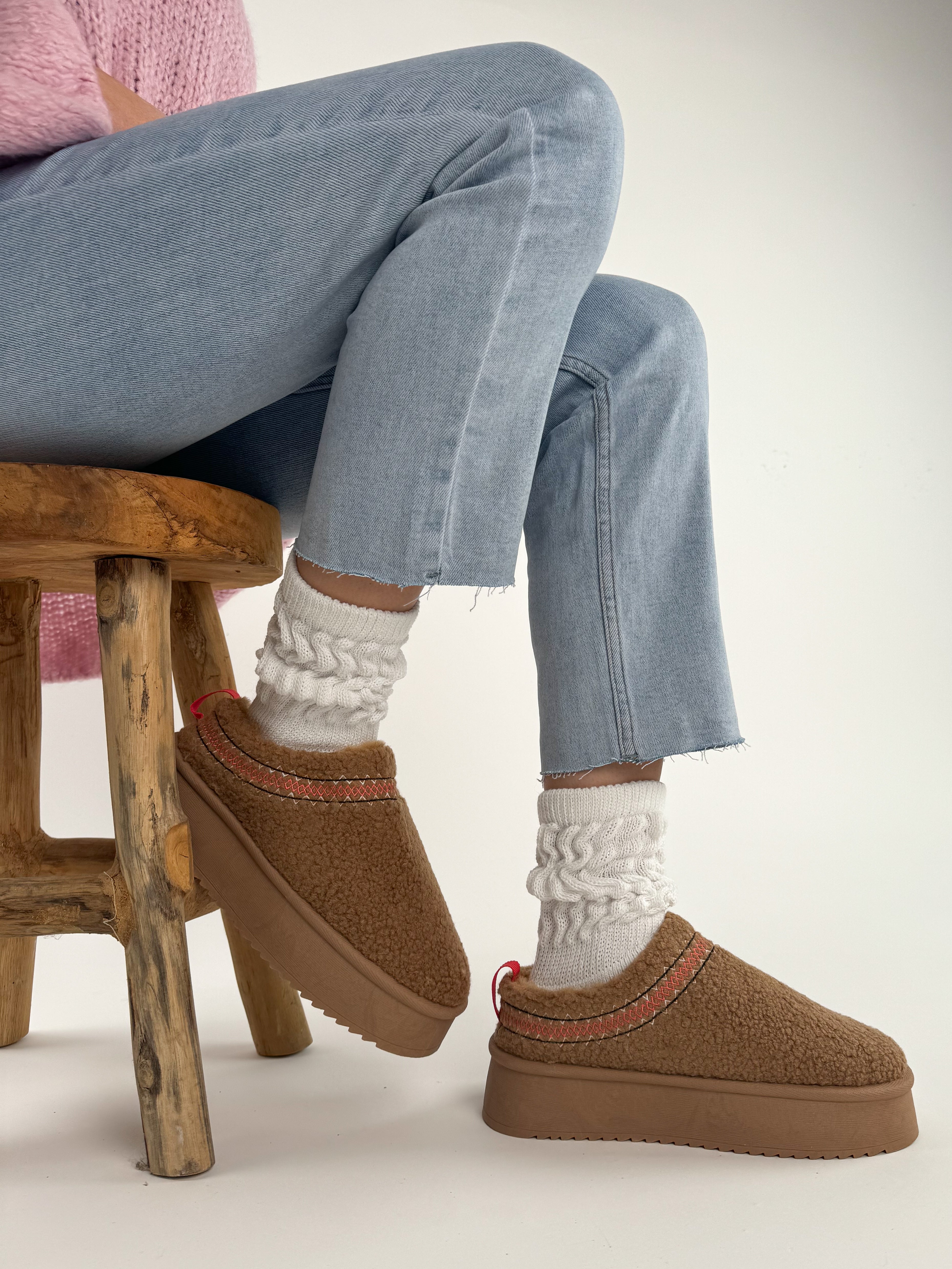 Plateau Teddy Mini Boots Slipper - braun