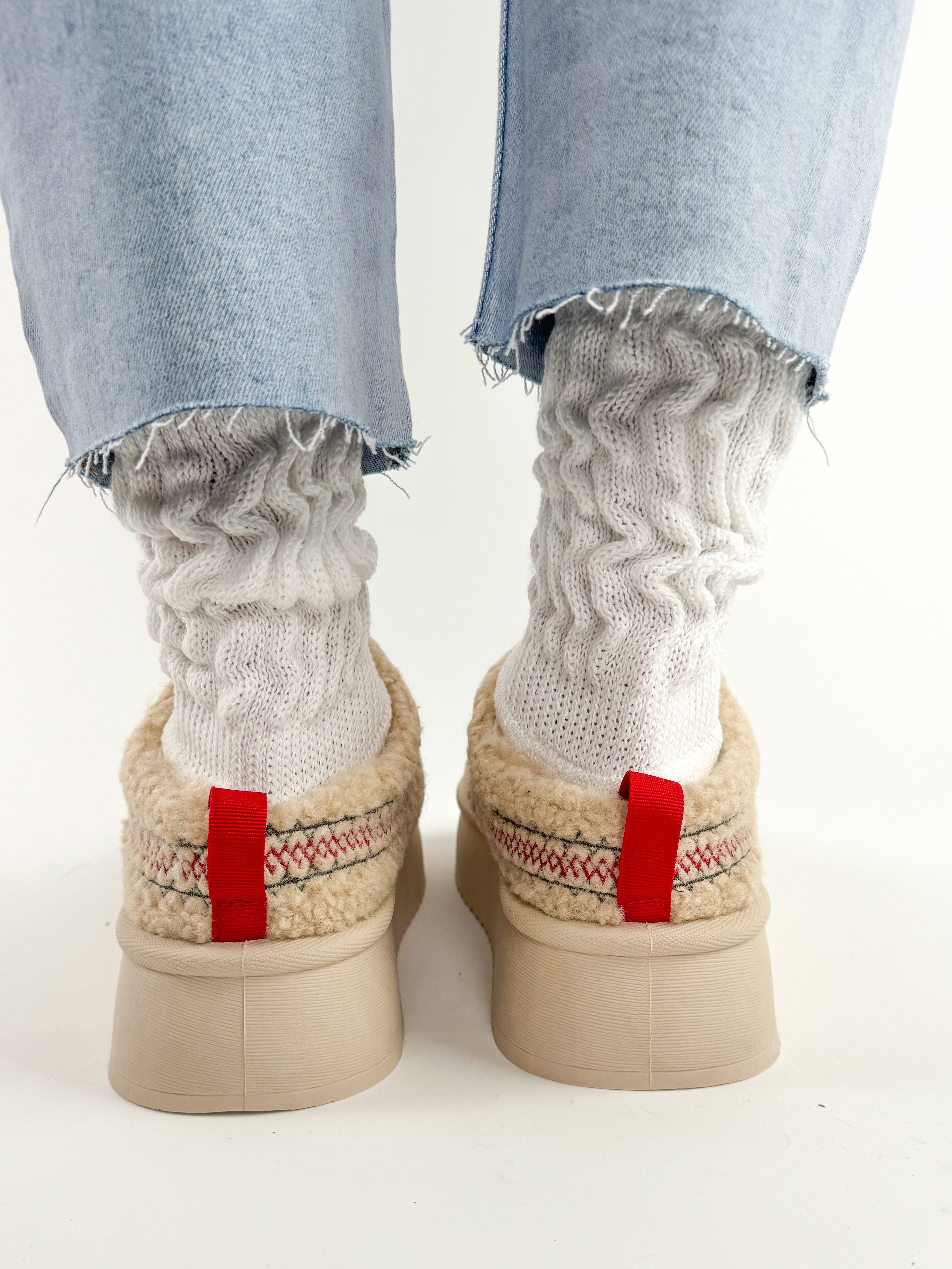 Plateau Teddy Mini Boots Slipper - hellbeige