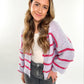 Pastell Stripe Knit Statement Cardigan - flieder