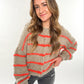 Pastell Stripe Knit Statement Cardigan - taupe