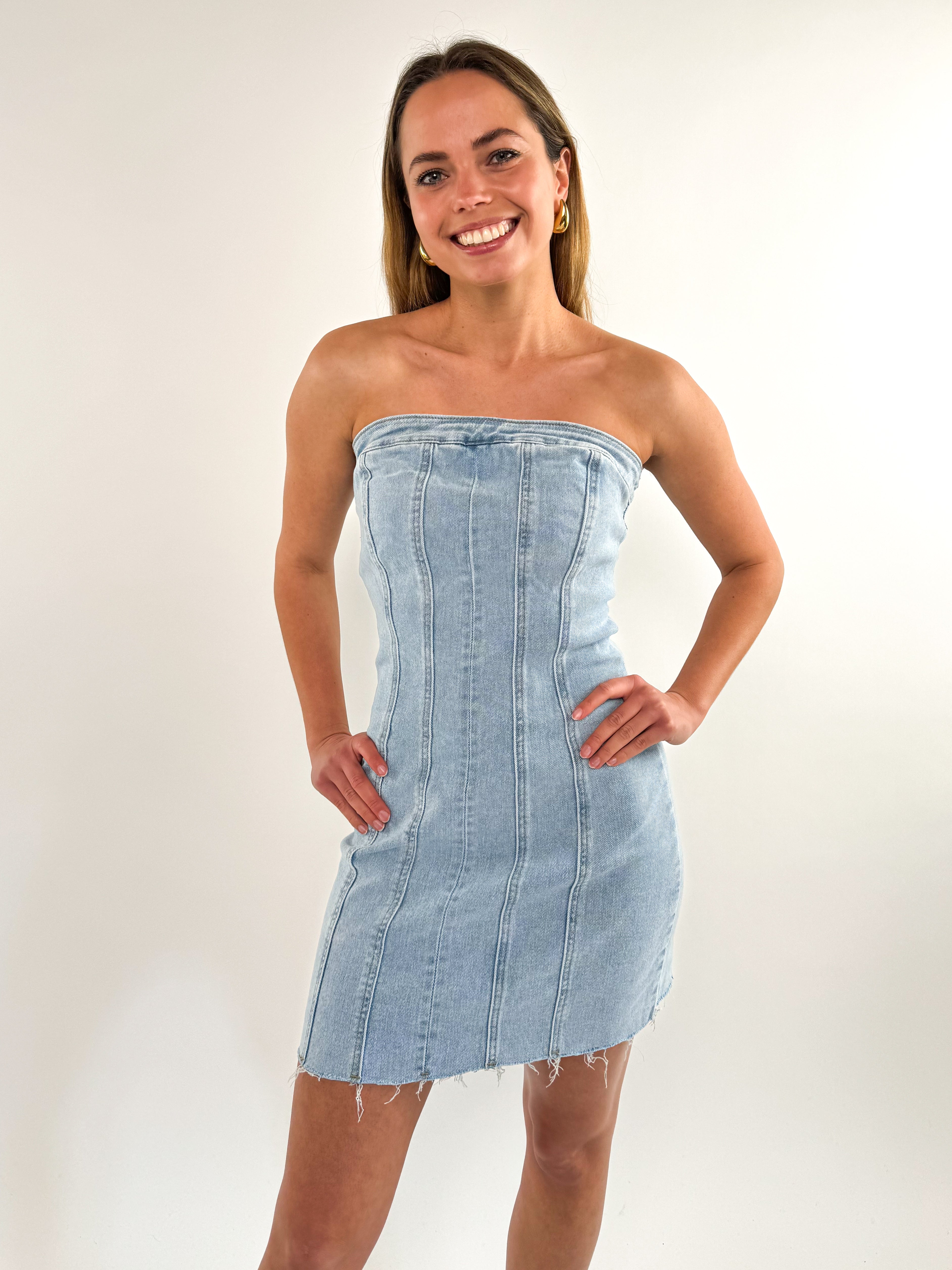 LUCKY DEAL 92 Trägerloses Mini - Jeanskleid - vom Umtausch ausgeschlossen -