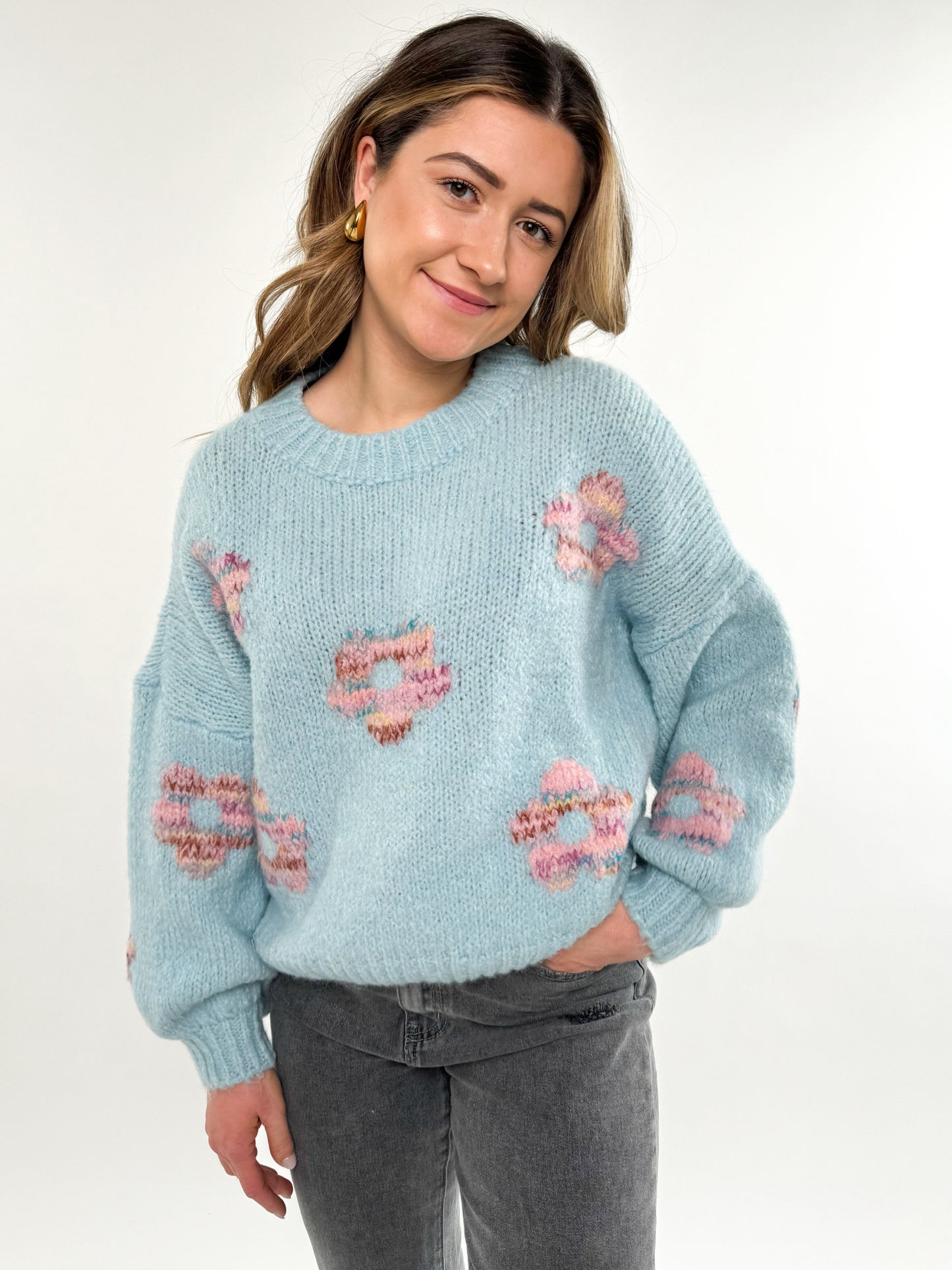 Meadow Magic Flower Sweater - hellblau