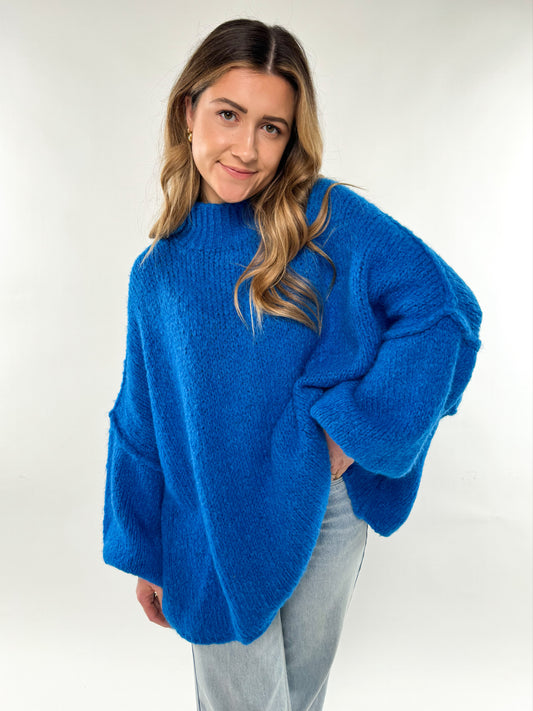 Cozy flauschig oversize Strickpullover - royalblau