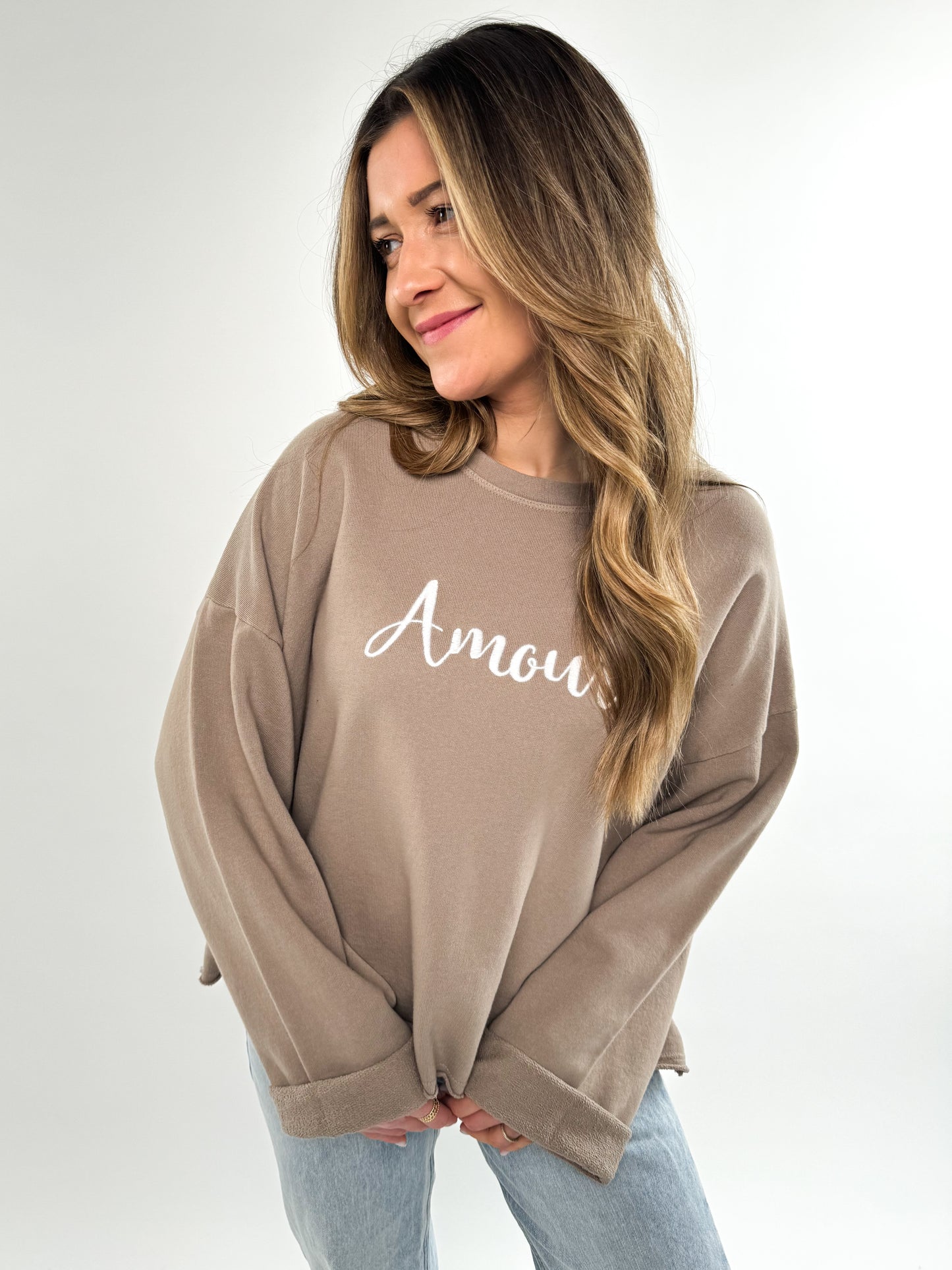 Love Letters Cotton Sweater - taupe