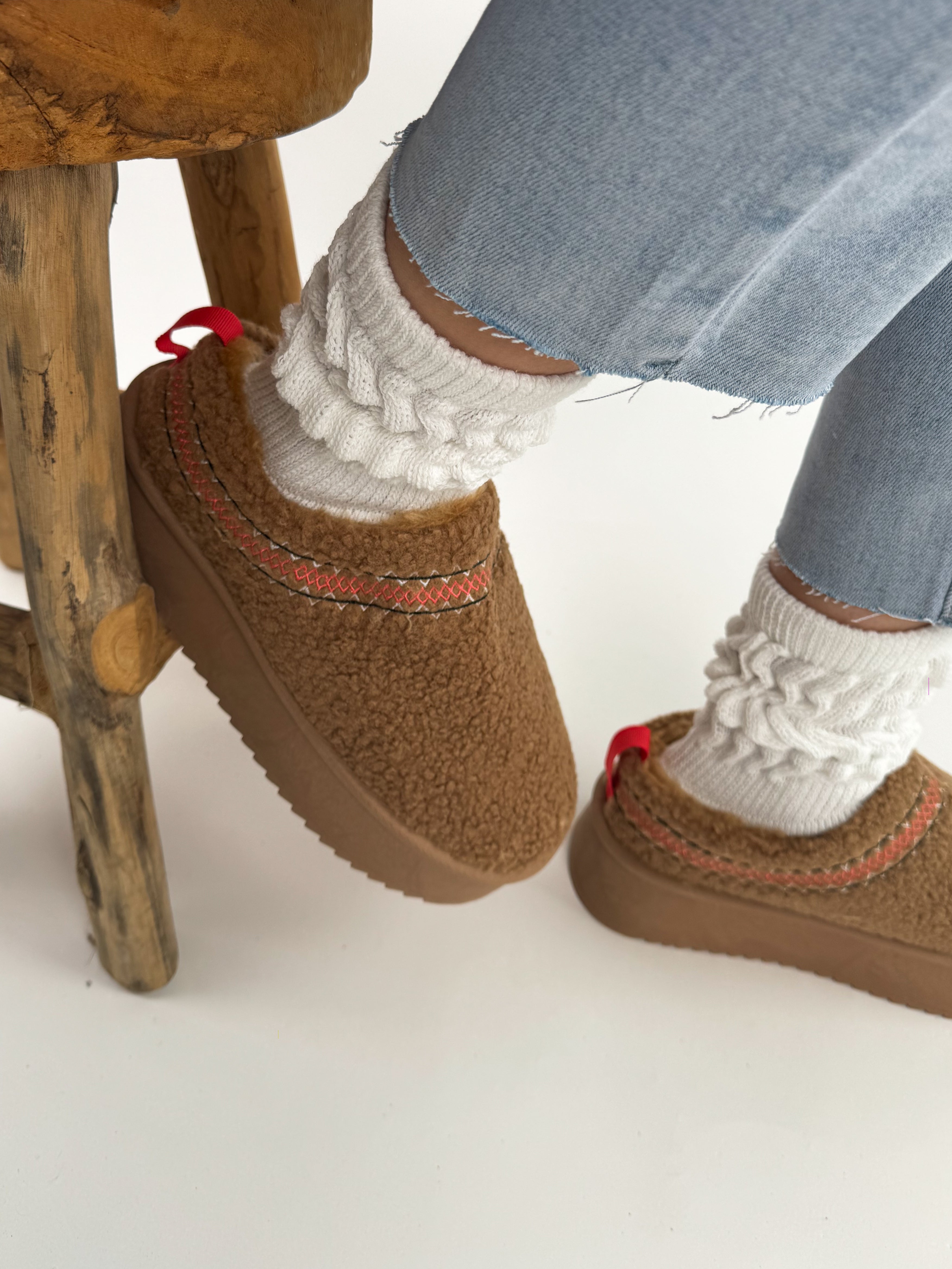 Plateau Teddy Mini Boots Slipper - braun