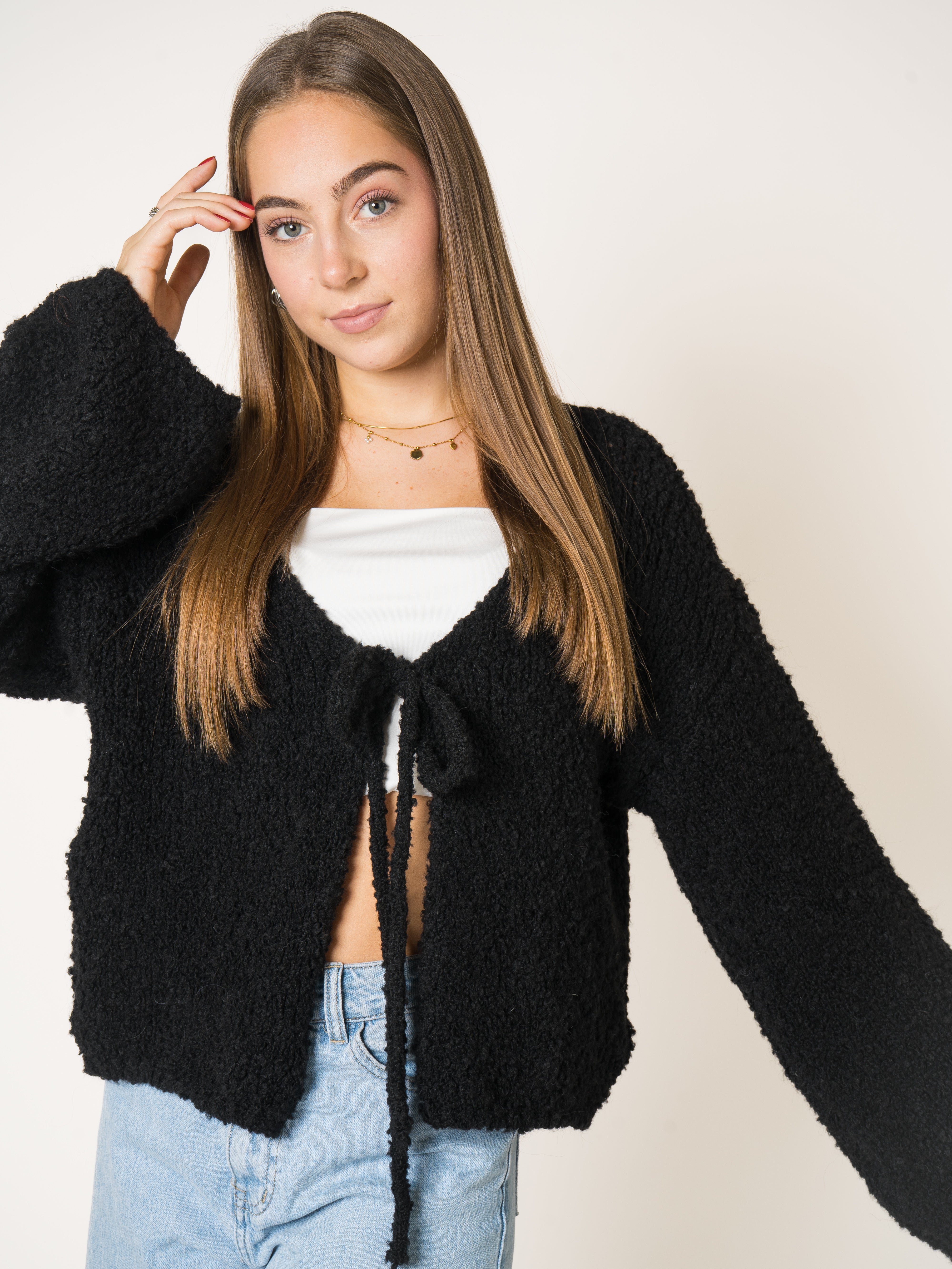 Bouclé Bow Knit Cardigan