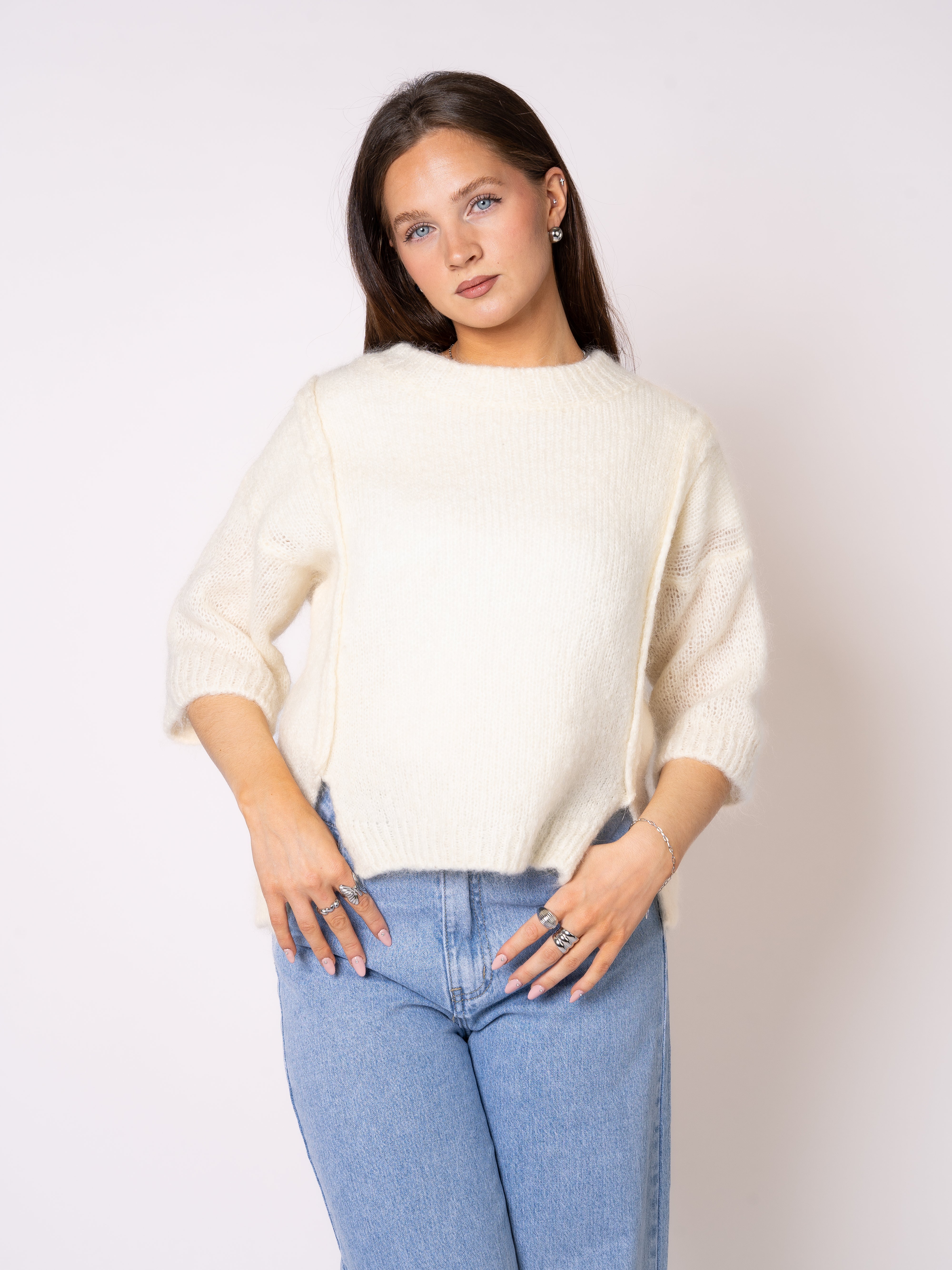 LUCKY DEAL 1113 Classy Shaped Strickshirt - Creme - vom Umtausch ausgeschlossen -