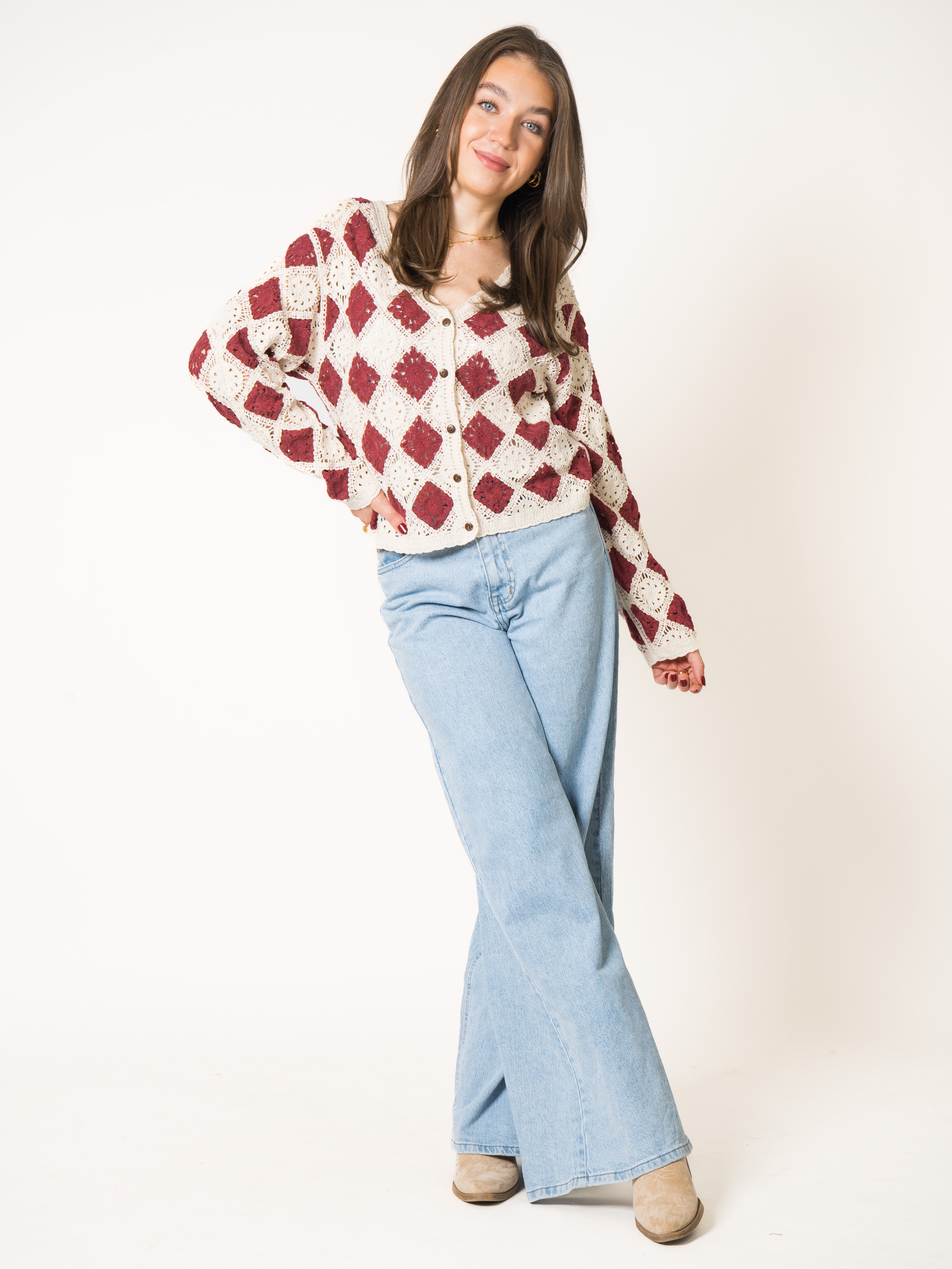 Red Rose Cotton Crochet Jacket