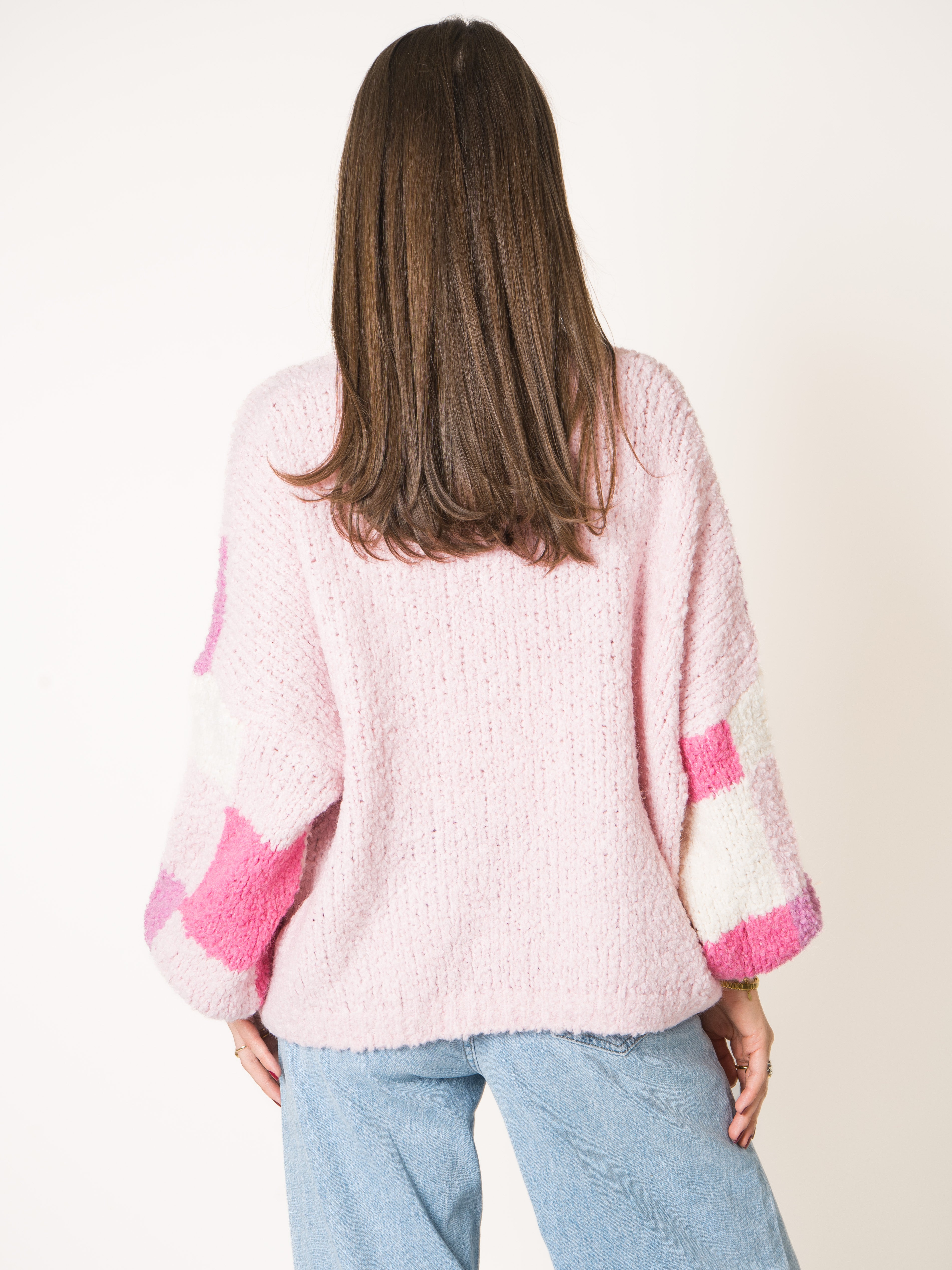 Chessboard Bouclé Knit Cardigan