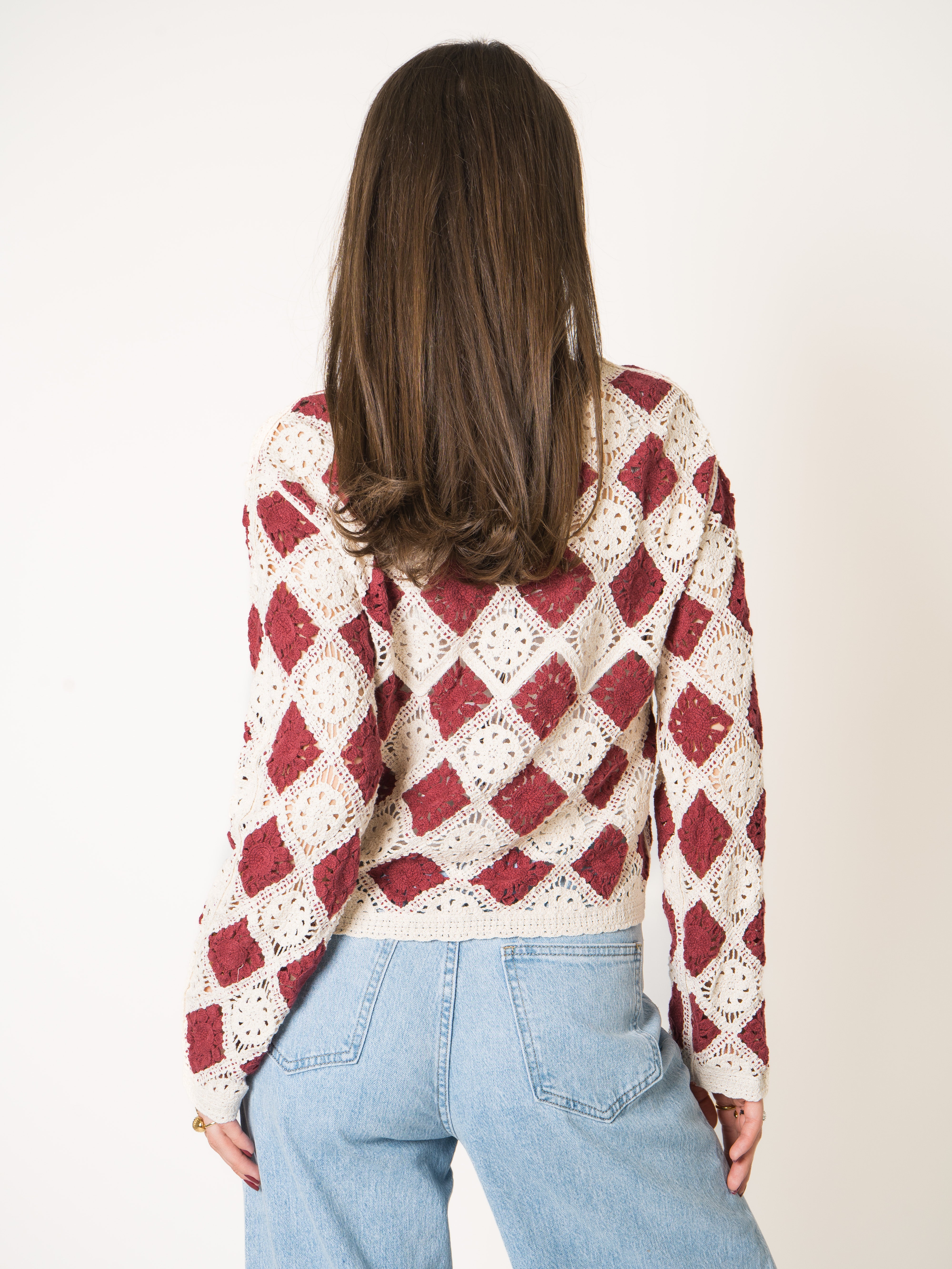 Red Rose Cotton Crochet Jacket