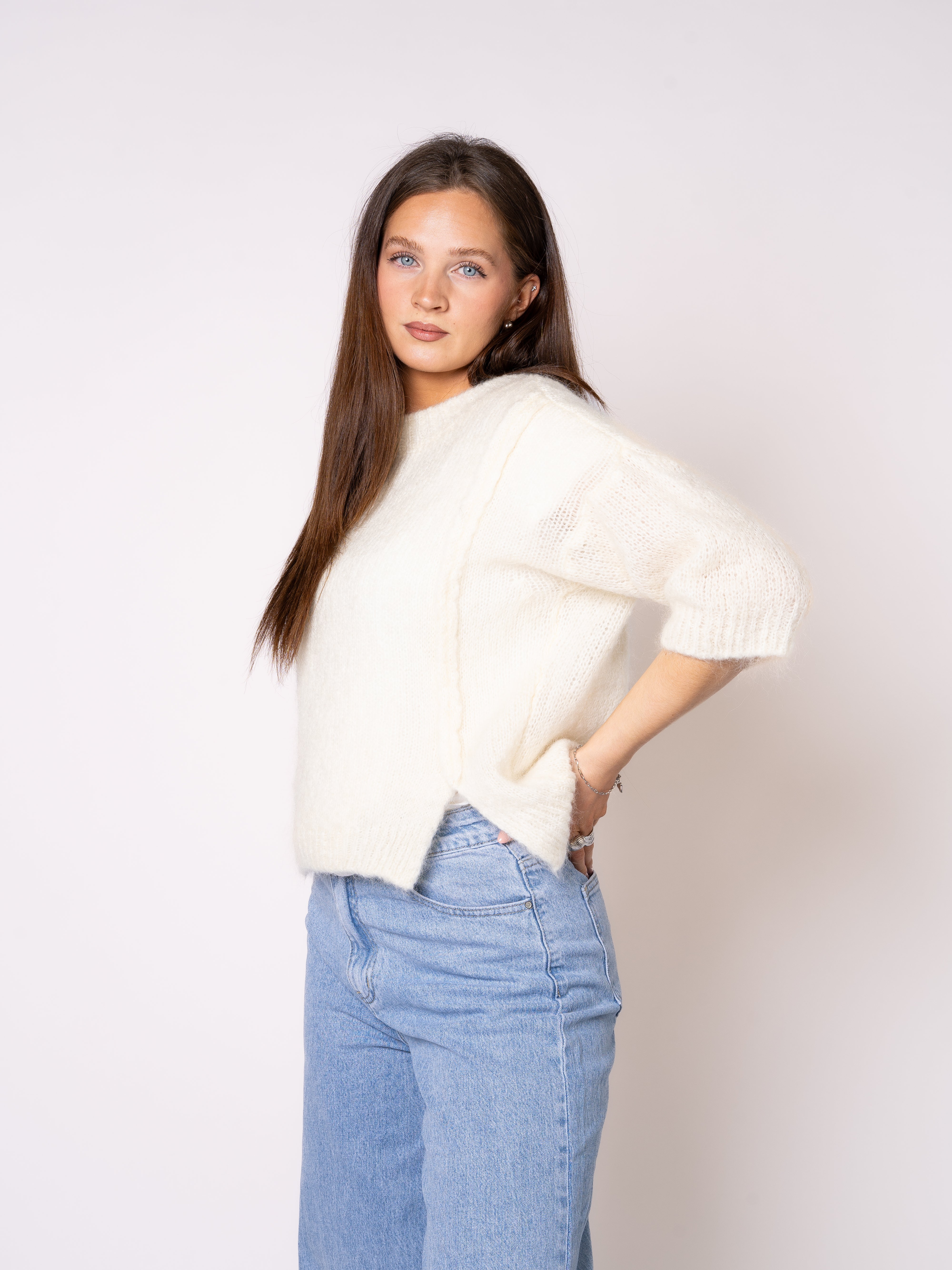 LUCKY DEAL 1113 Classy Shaped Strickshirt - Creme - vom Umtausch ausgeschlossen -