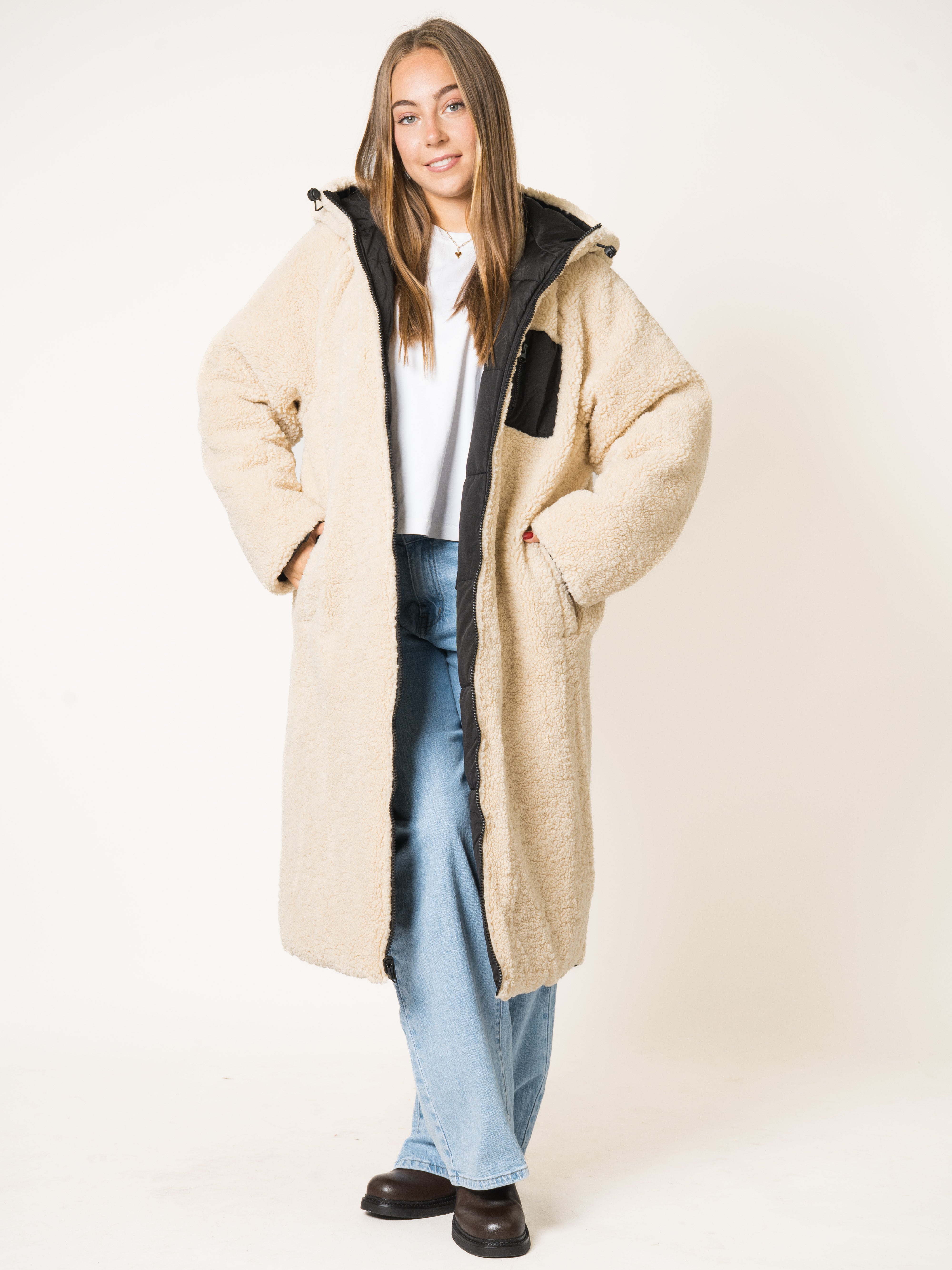 Two in One Winterjacke -  Schwarz/Creme