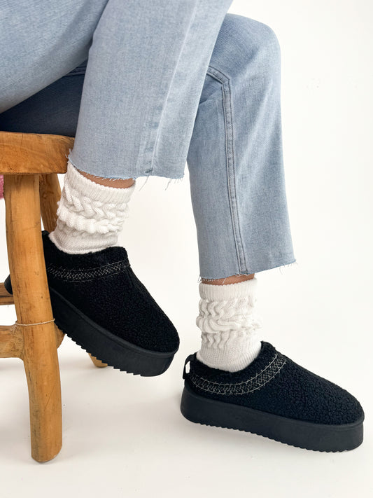 Plateau Teddy Mini Boots Slipper - schwarz