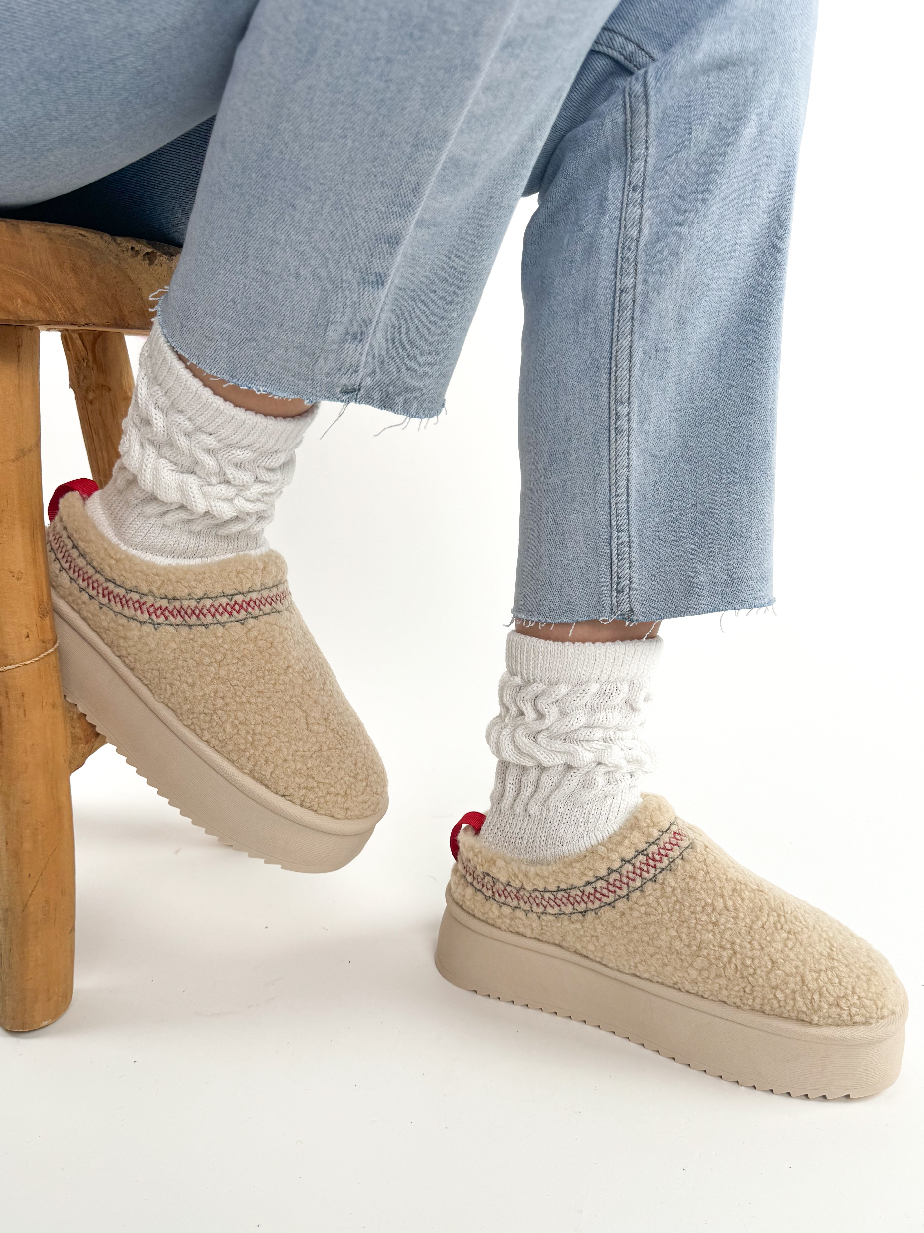 Plateau Teddy Mini Boots Slipper - hellbeige