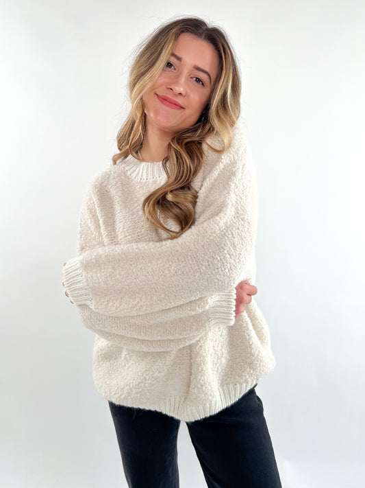 Bouclé Sweater Contrast - creme weiß