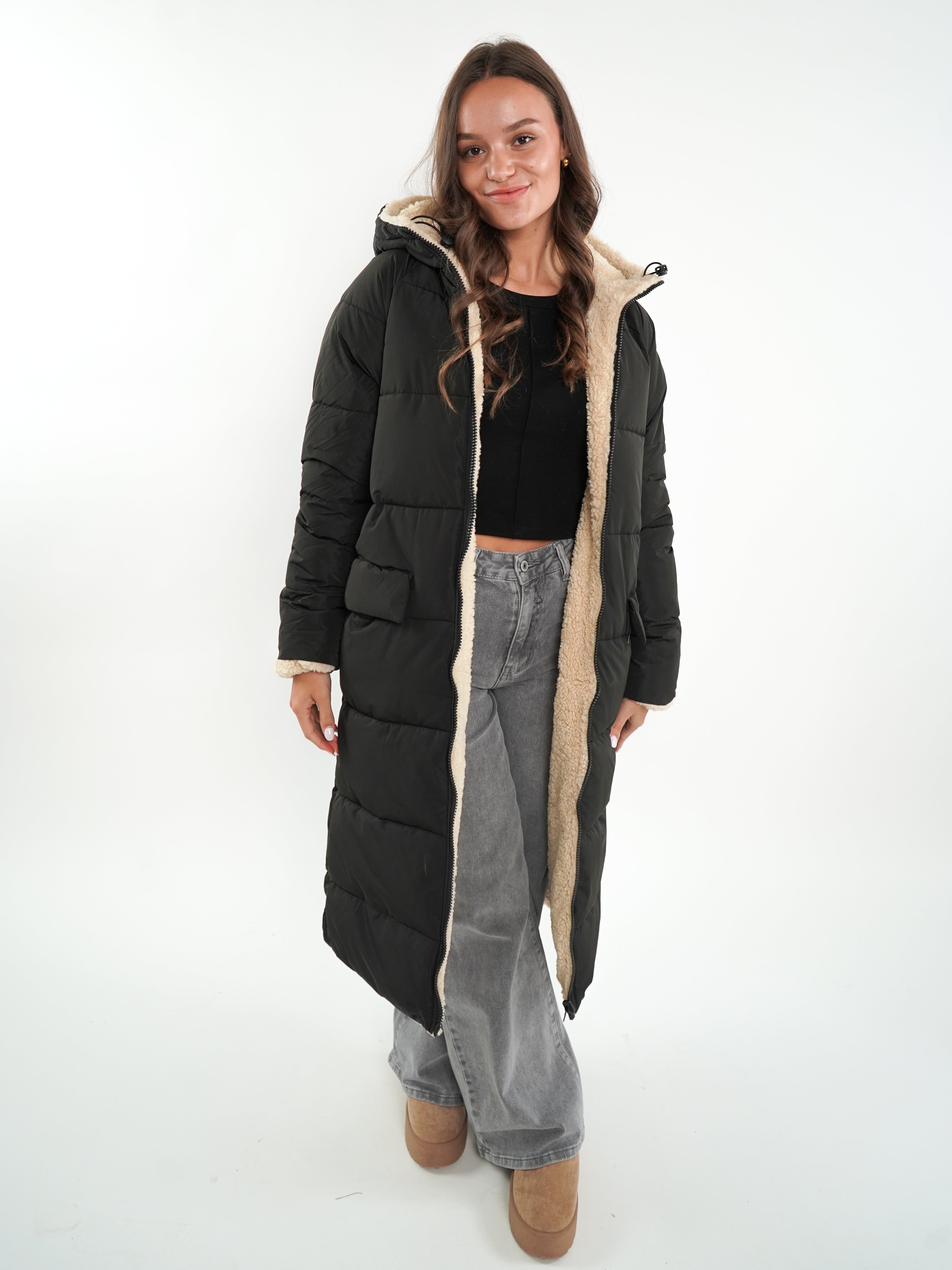 Two in One Winterjacke -  Schwarz/Creme