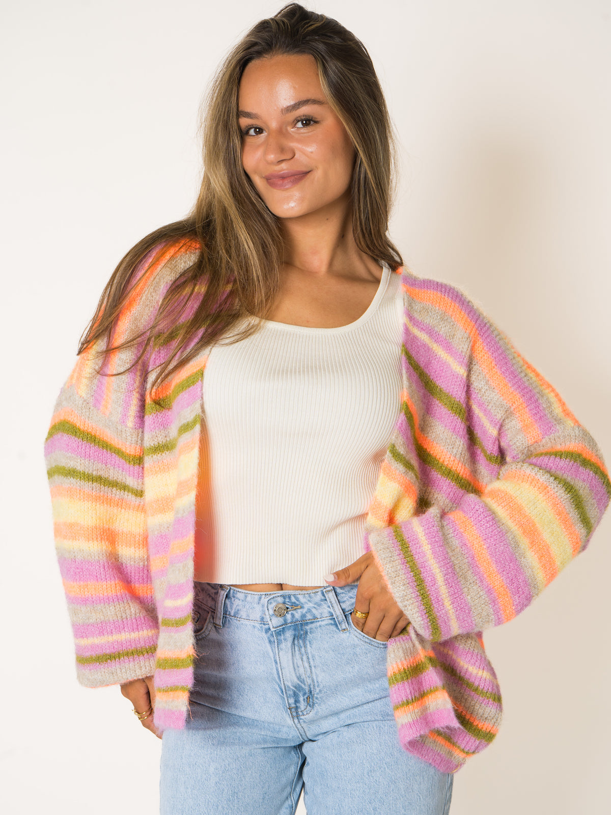 Colors Of Autumn Stripe Knit Cardigan