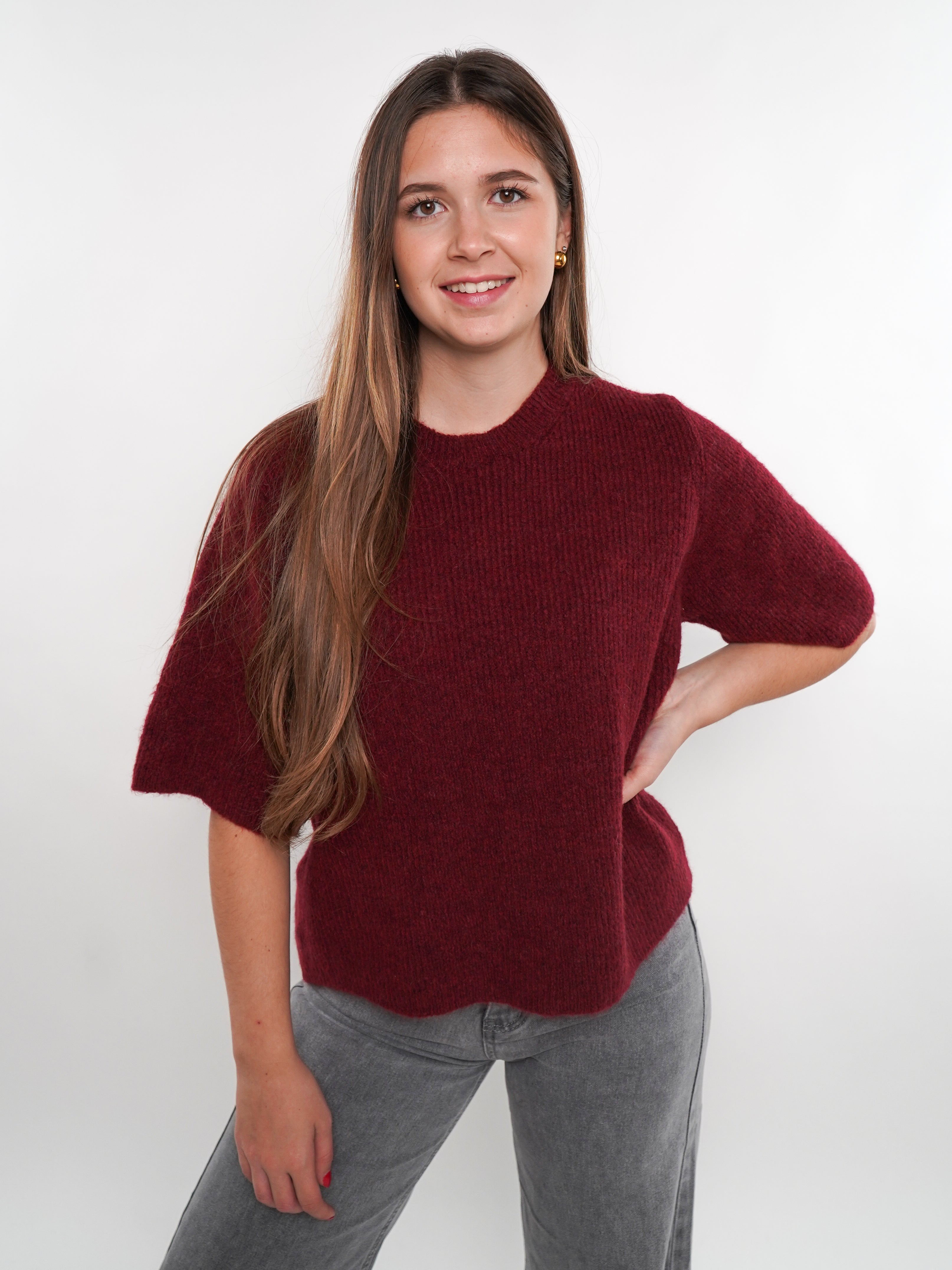 Strickshirt Kurzarm Ina - Bordeaux