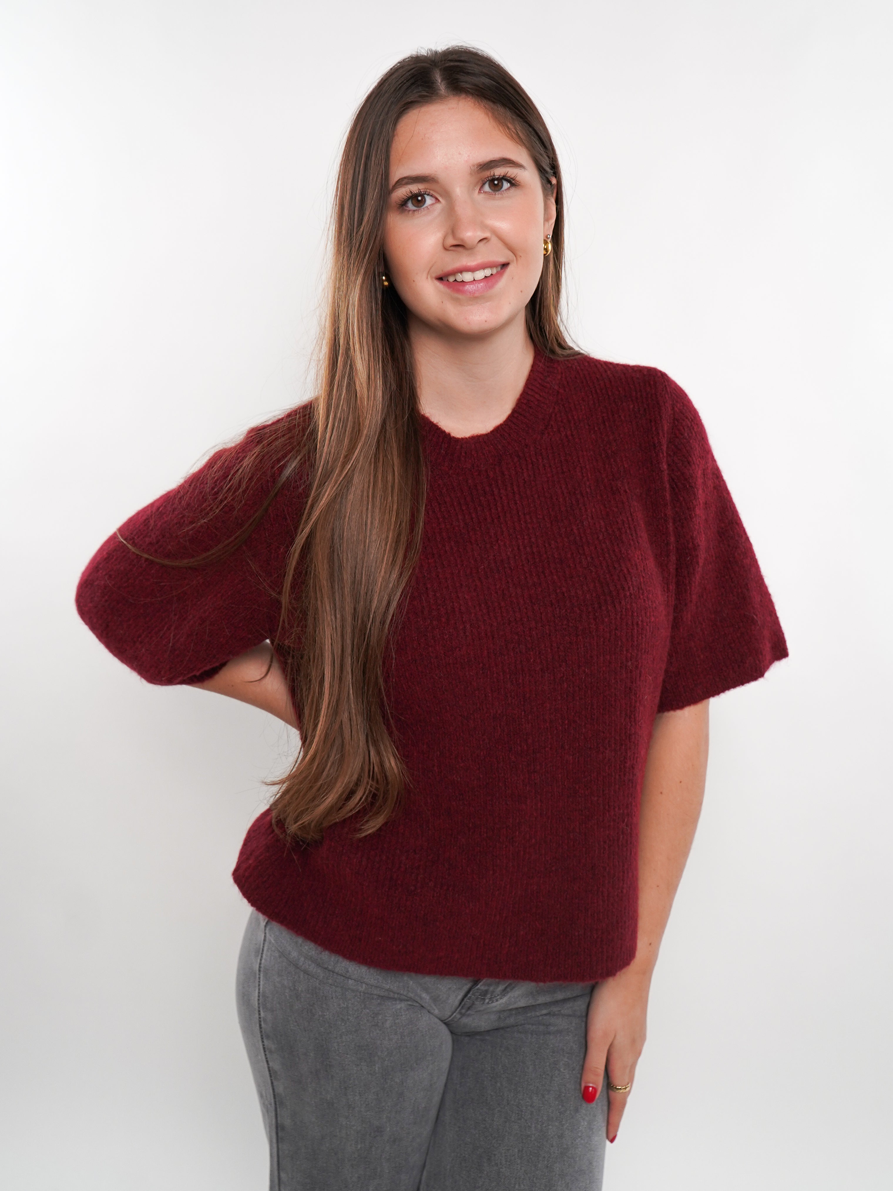 Strickshirt Kurzarm Ina - Bordeaux