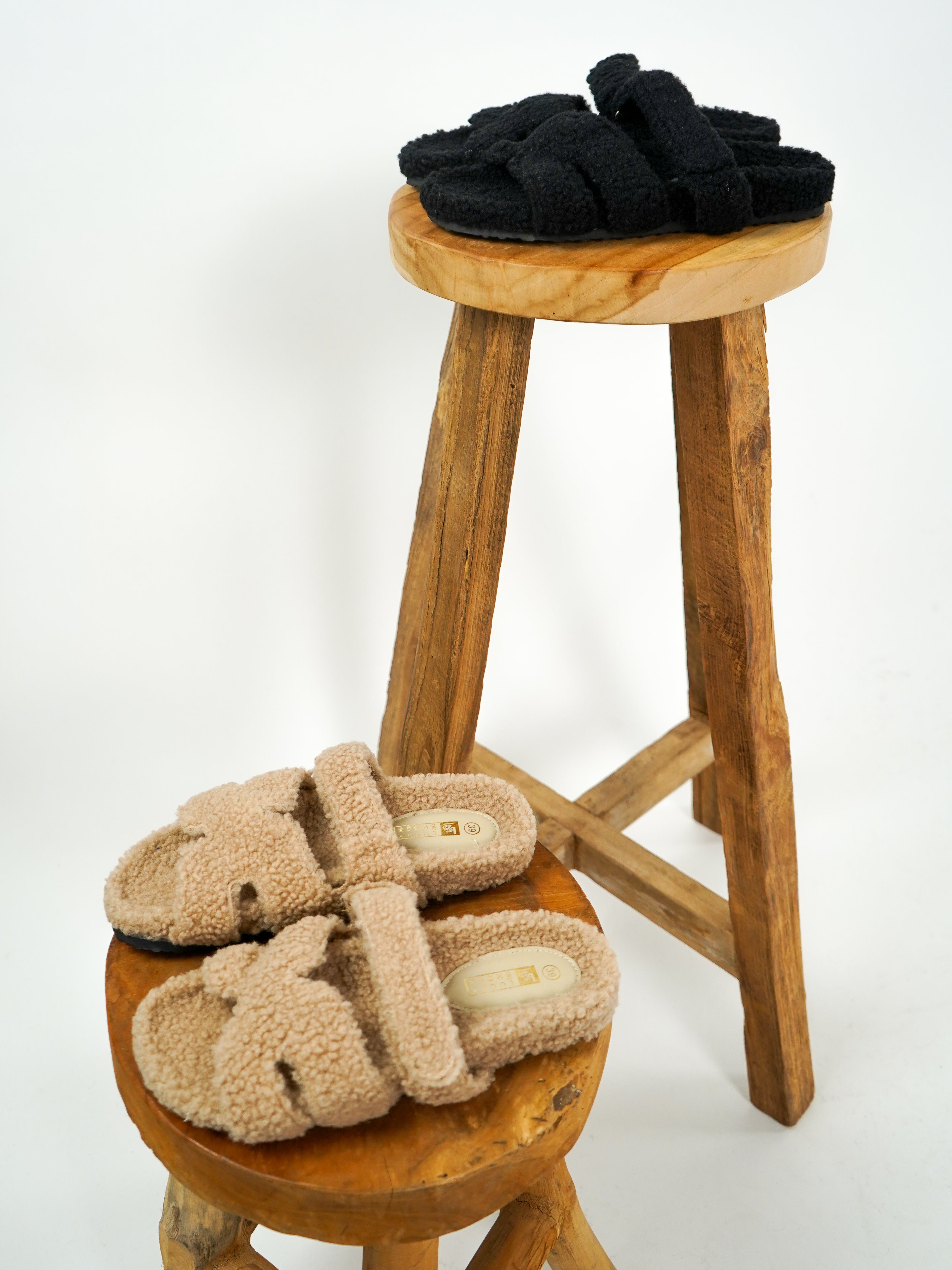 Teddy Slippers - Hellbraun