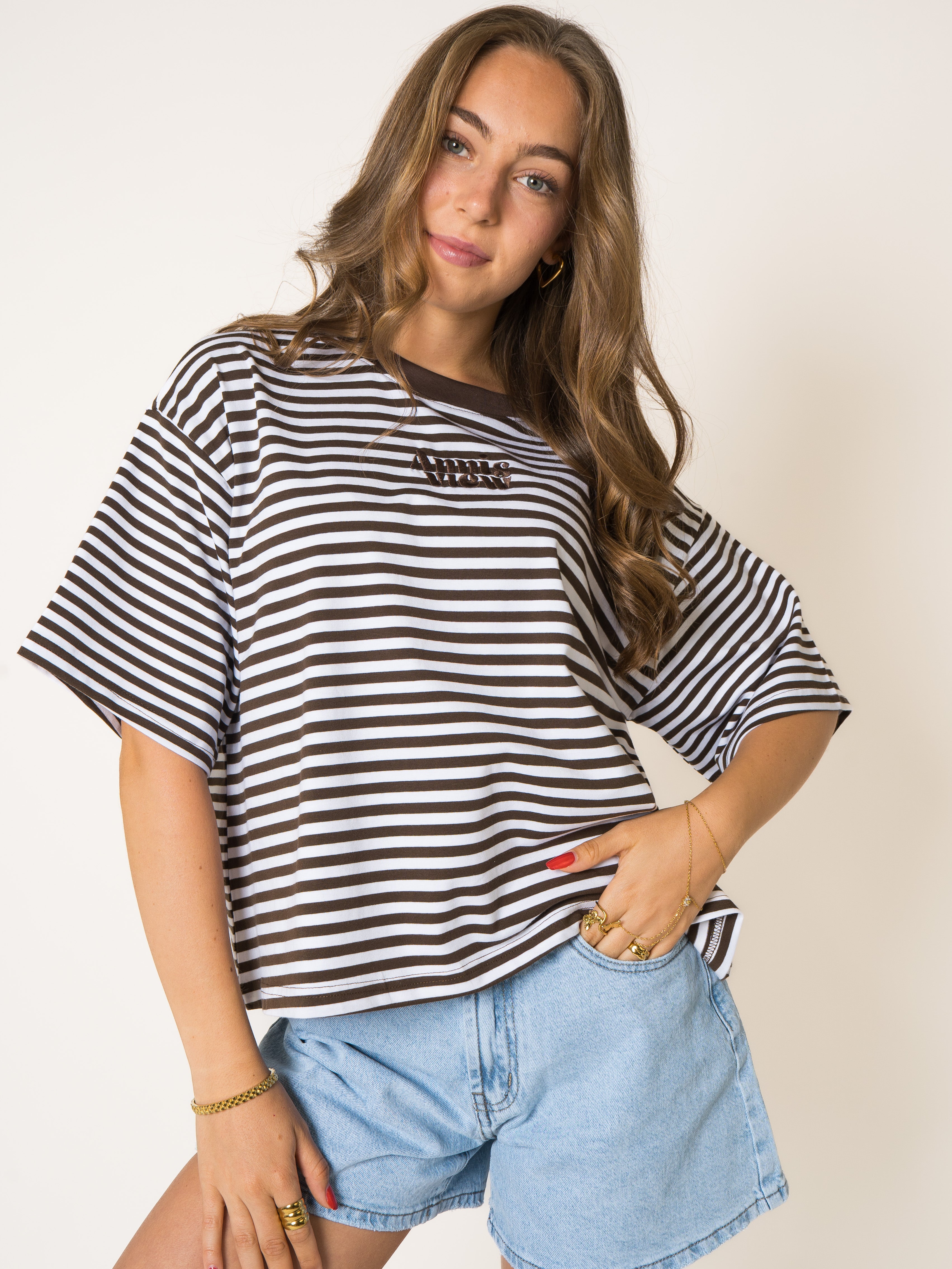 LUCKY DEAL 2252 Oversized T-Shirt Chocolate Stripes - Chocolate - vom Umtausch ausgeschlossen -