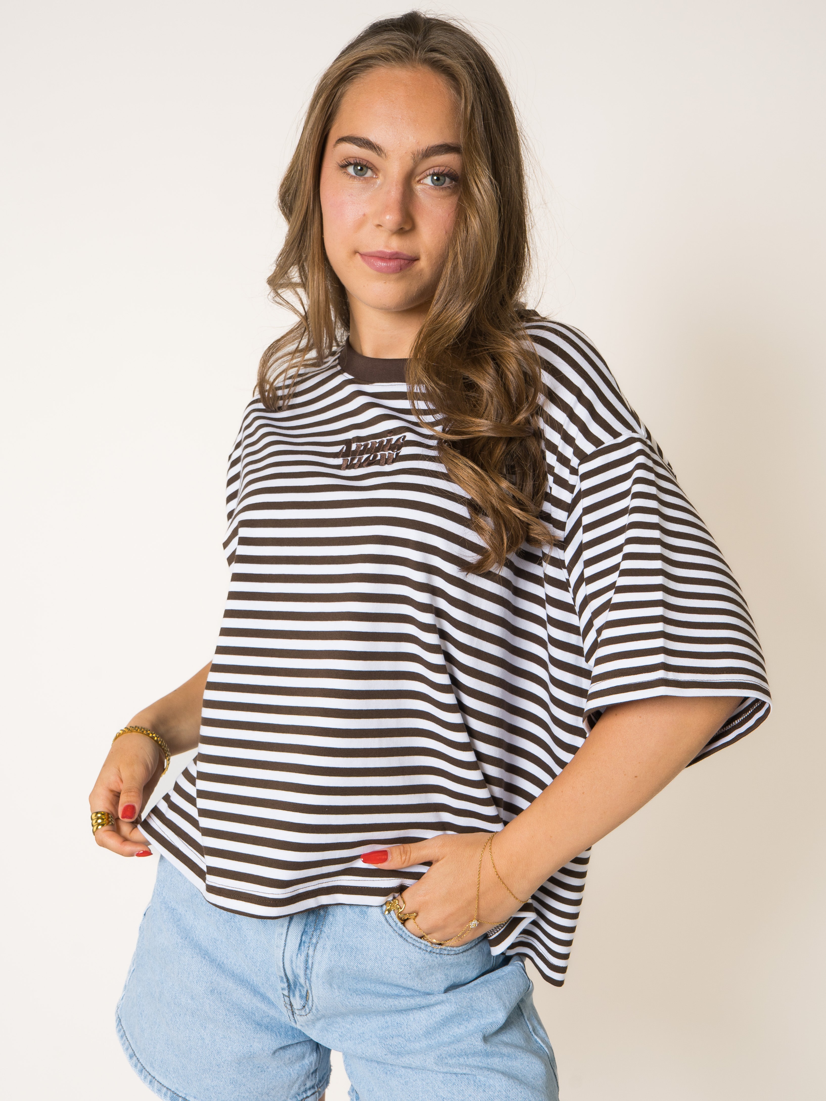 LUCKY DEAL 2252 Oversized T-Shirt Chocolate Stripes - Chocolate - vom Umtausch ausgeschlossen -