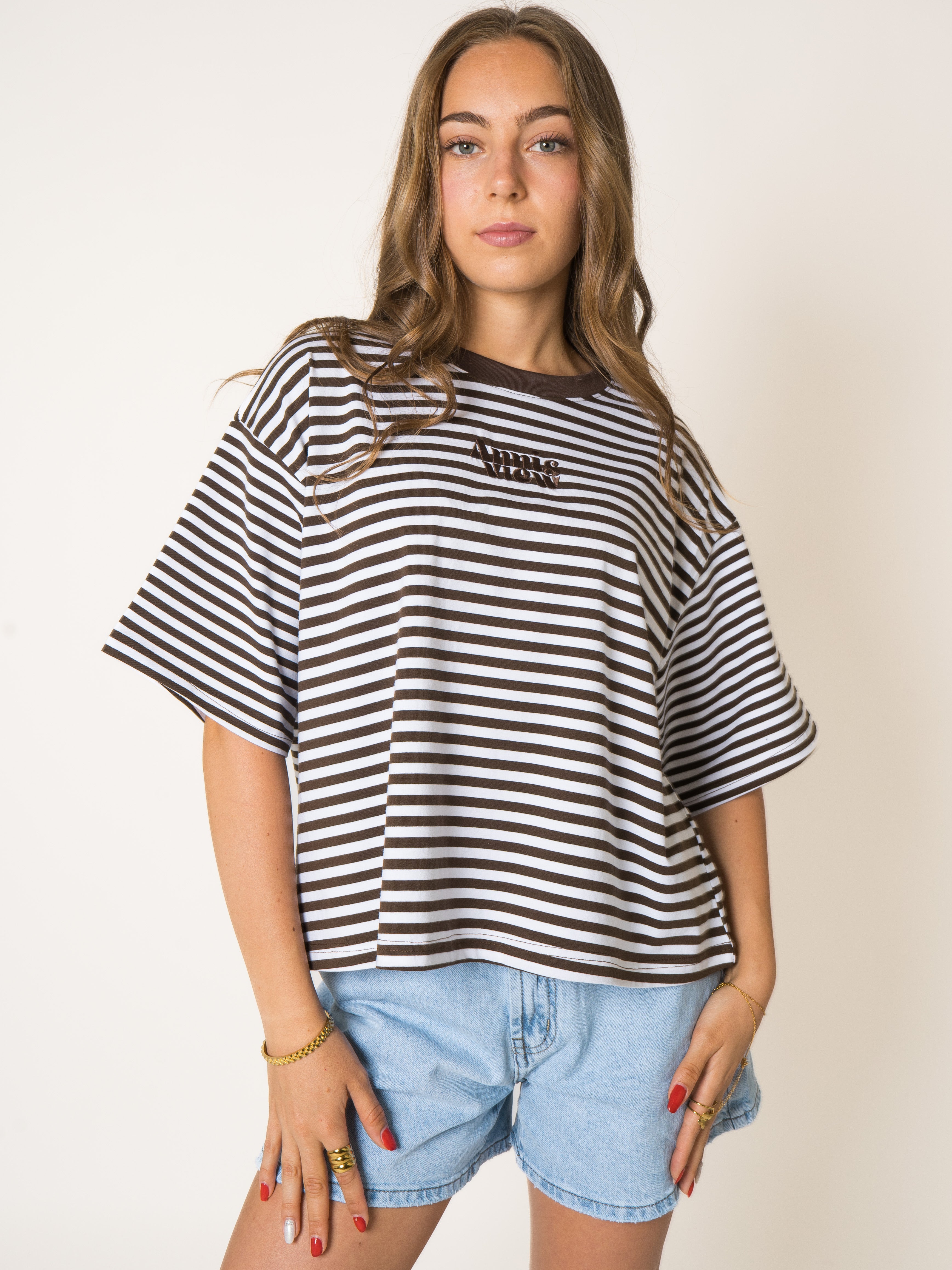 LUCKY DEAL 2252 Oversized T-Shirt Chocolate Stripes - Chocolate - vom Umtausch ausgeschlossen -