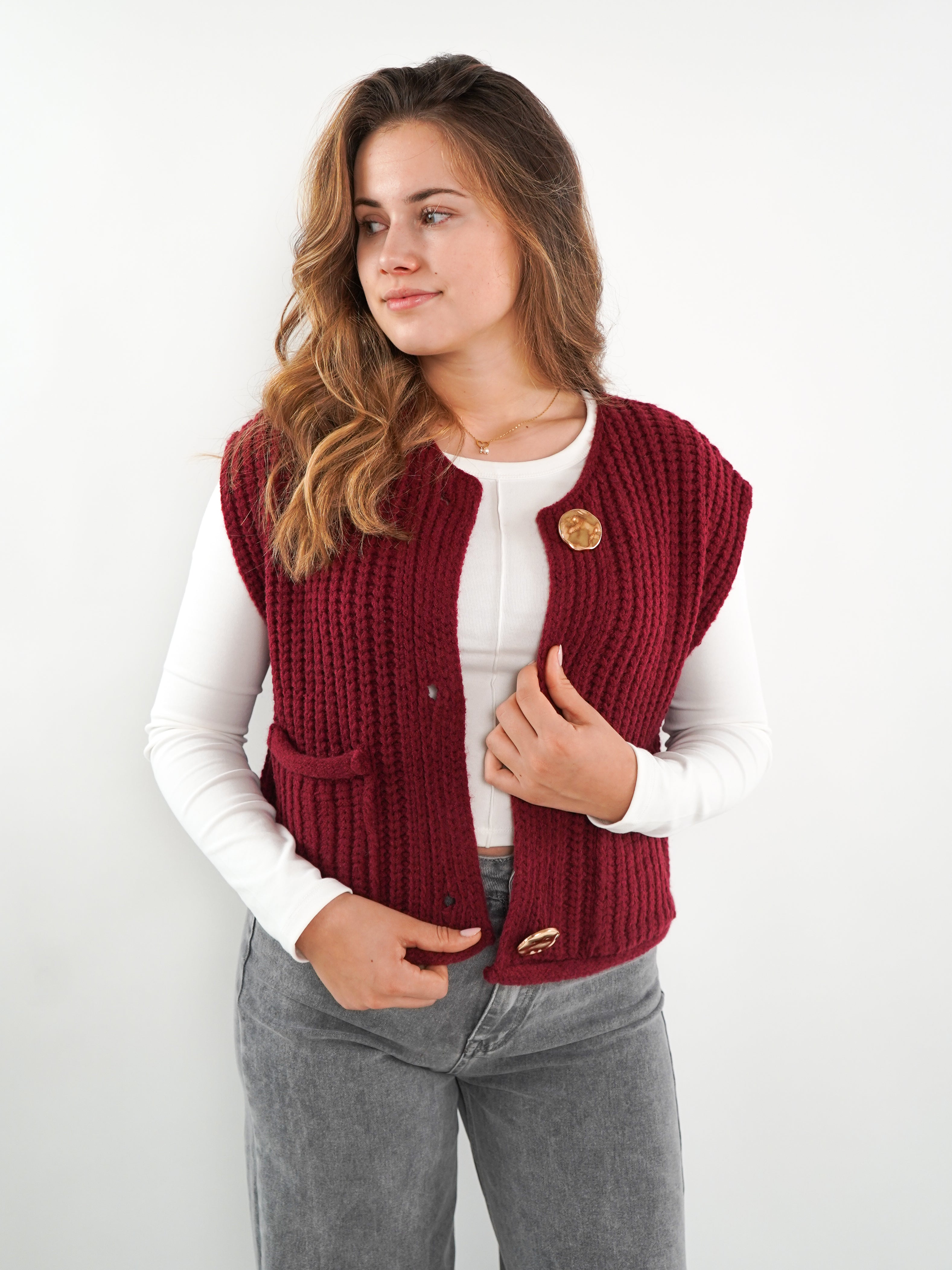 Kurzarm Strickweste Elena - Bordeaux