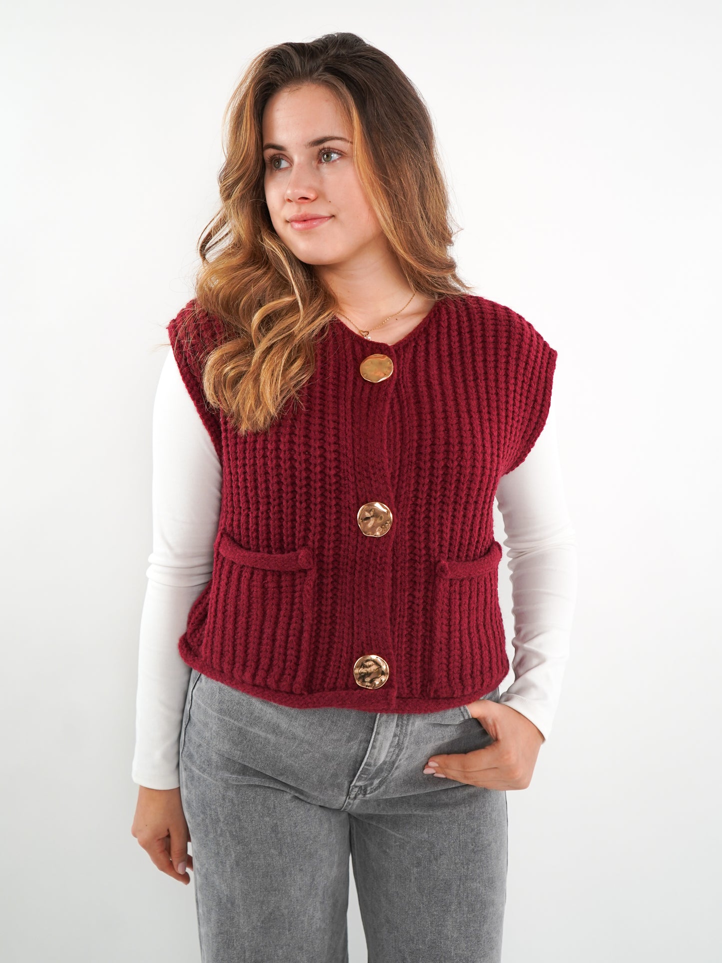 Kurzarm Strickweste Elena - Bordeaux