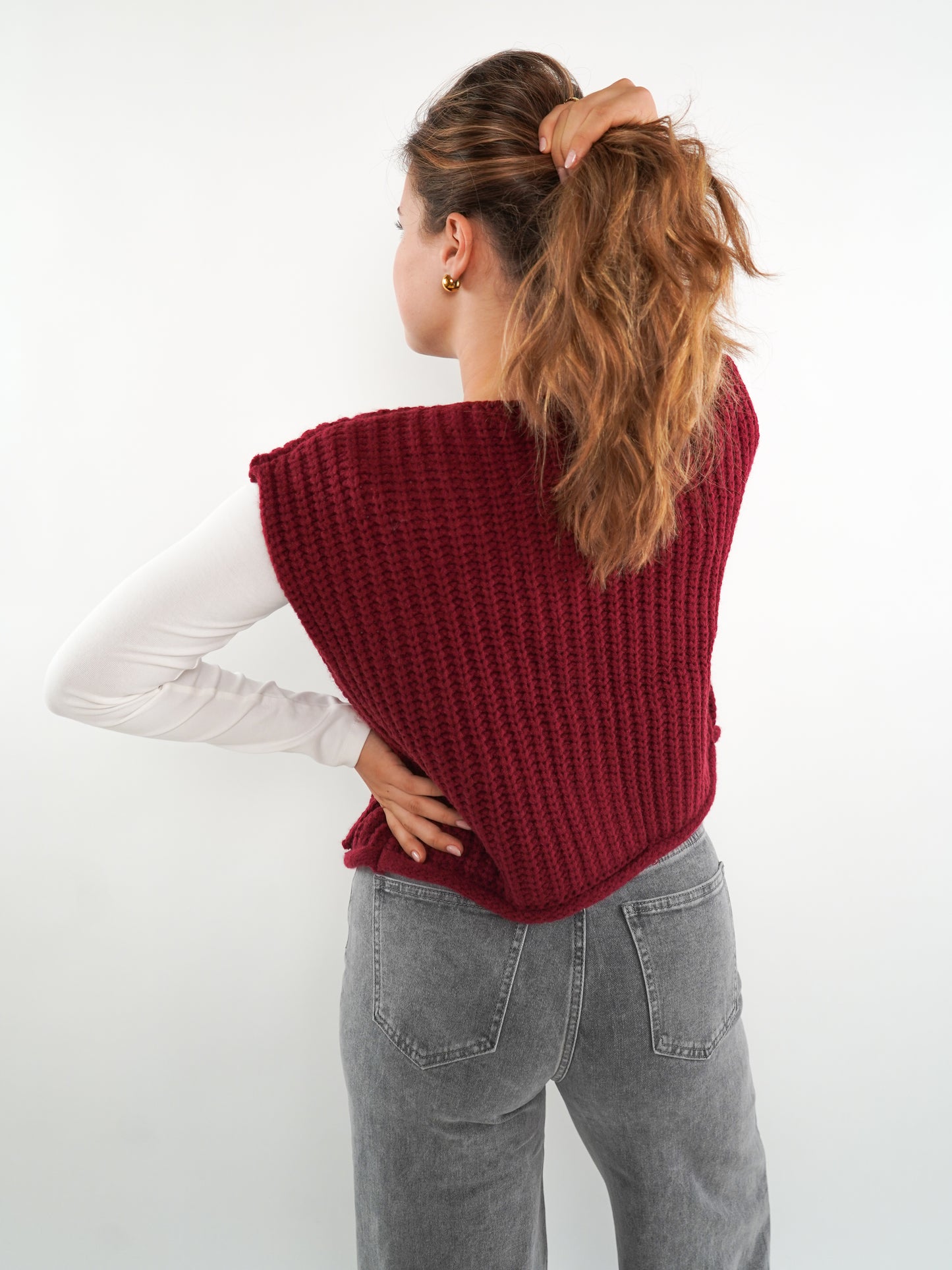 Kurzarm Strickweste Elena - Bordeaux
