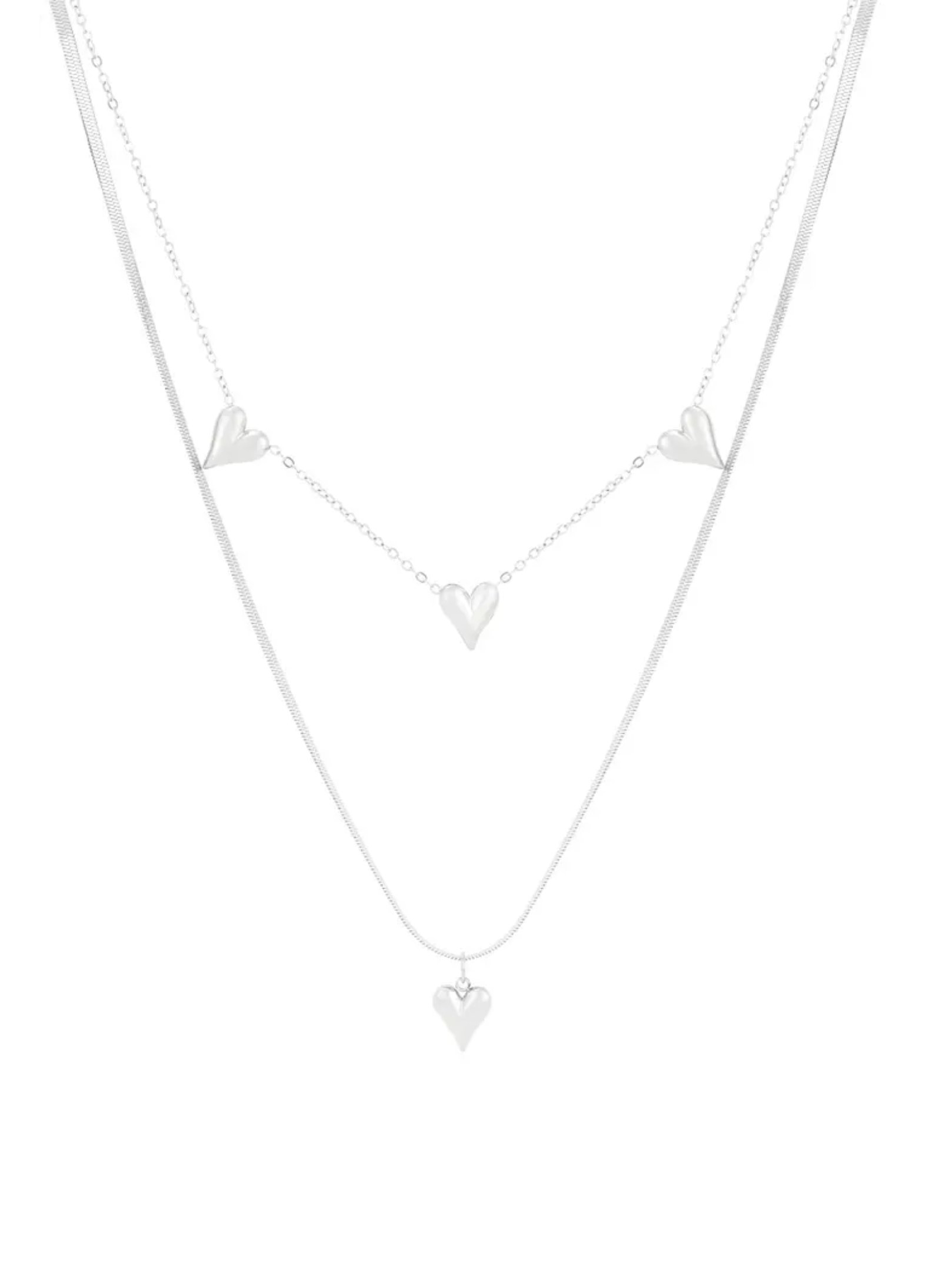 Love Heart Layered Necklace - Gold Silber