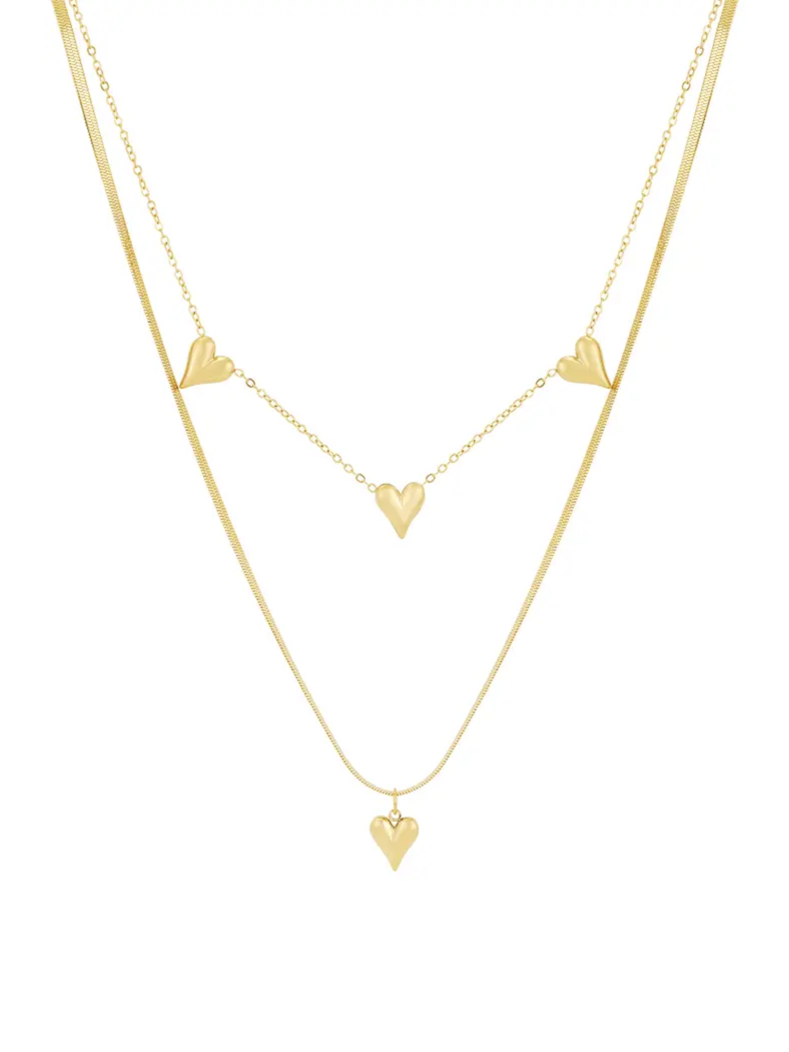 Love Heart Layered Necklace - Gold Silber